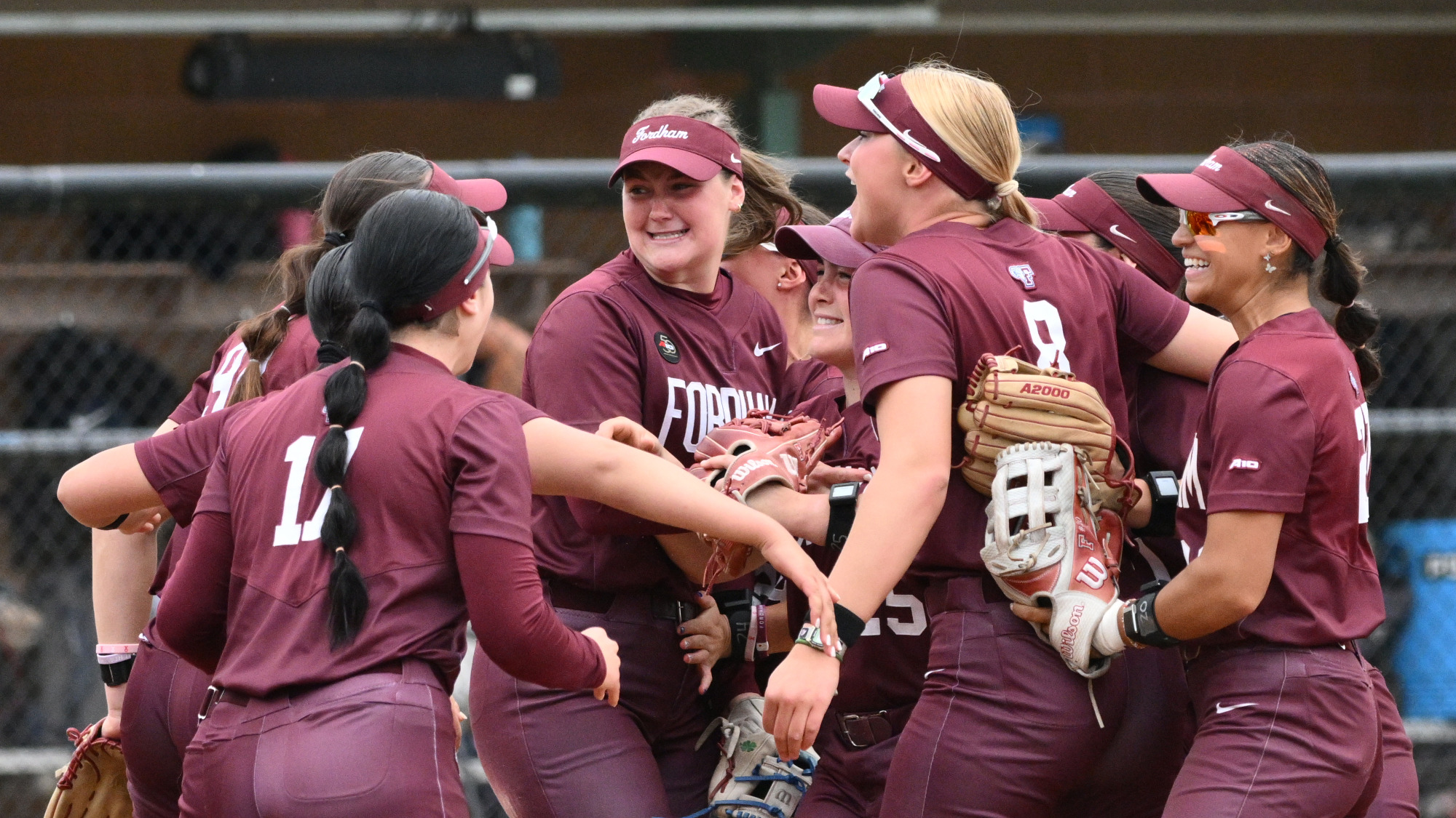 The Rams celebrate the win over Dayton at the A-10 Championship