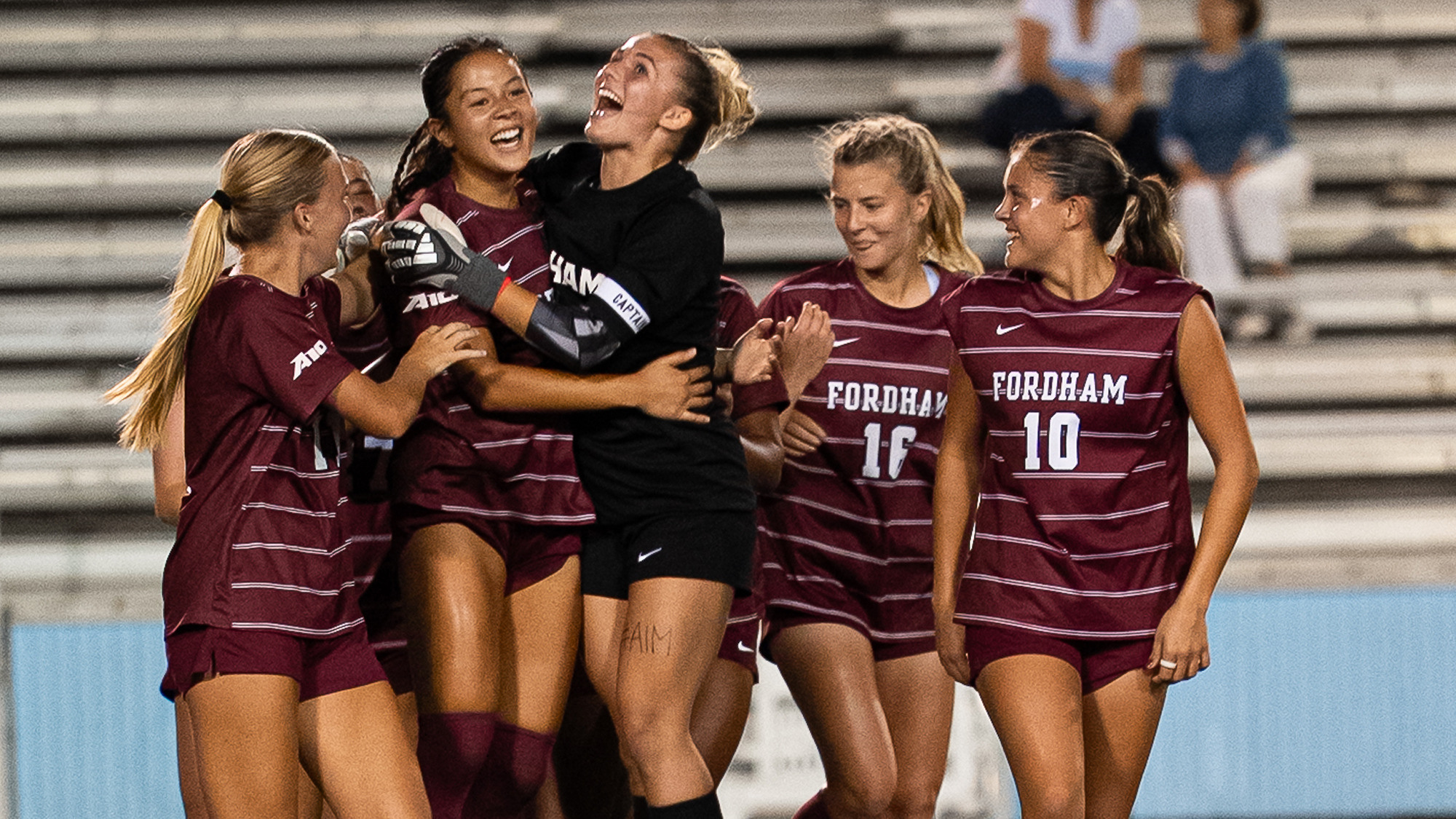 The Rams celebrate a goal at Columbia