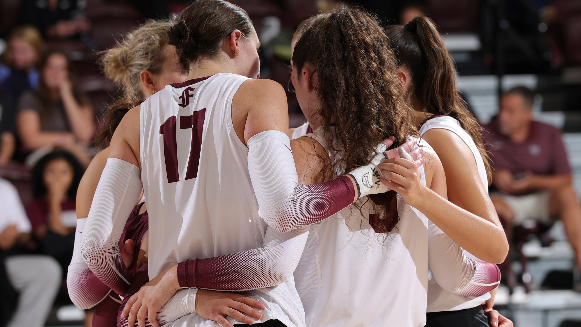 The Rams huddle during the FDU match