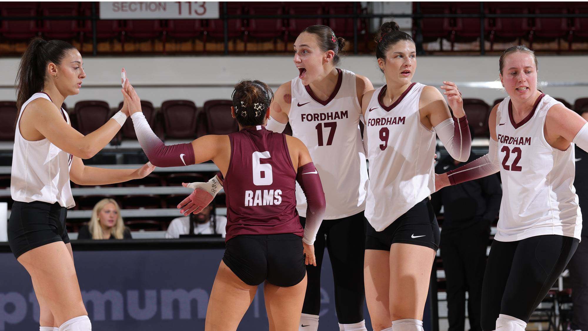 The Rams celebrate a point vs. St. John's