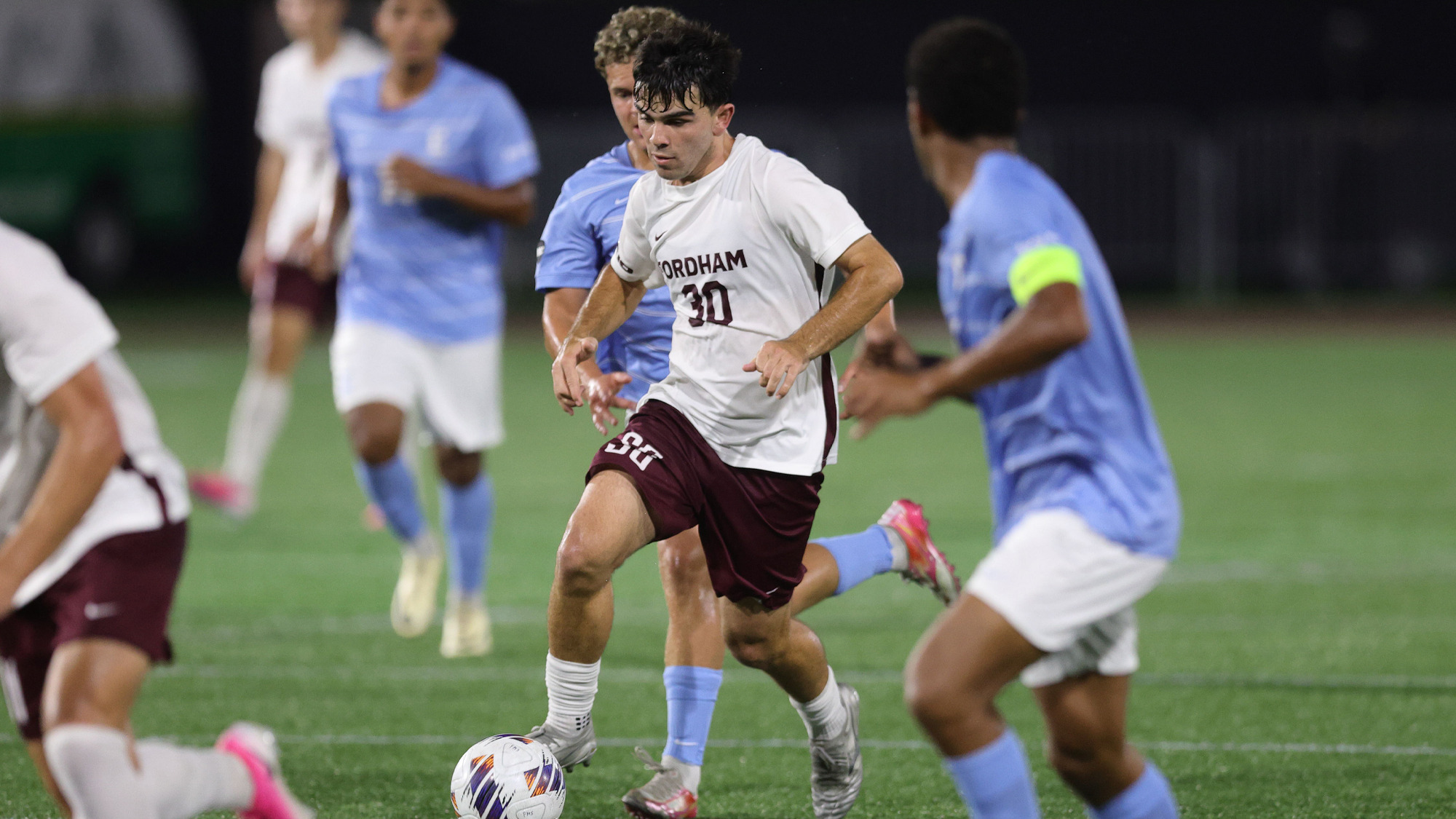 Marco Cantalapiedra dribbles against Columbia