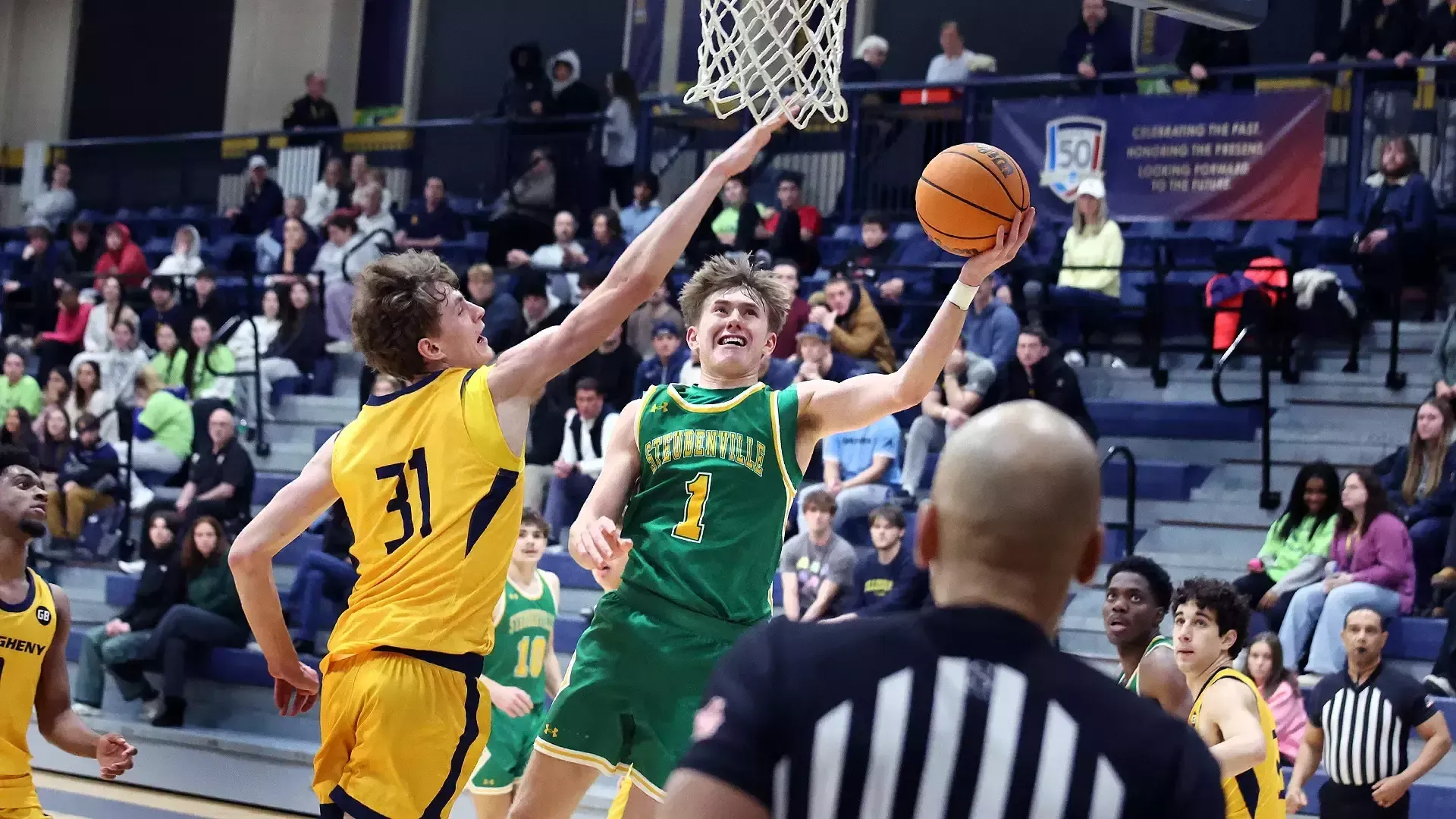 Allegheny College men’s basketball vs. Franciscan in PAC quarterfinal playoff game, Feb. 24, 2026. Photo by Ed Mailliard.
