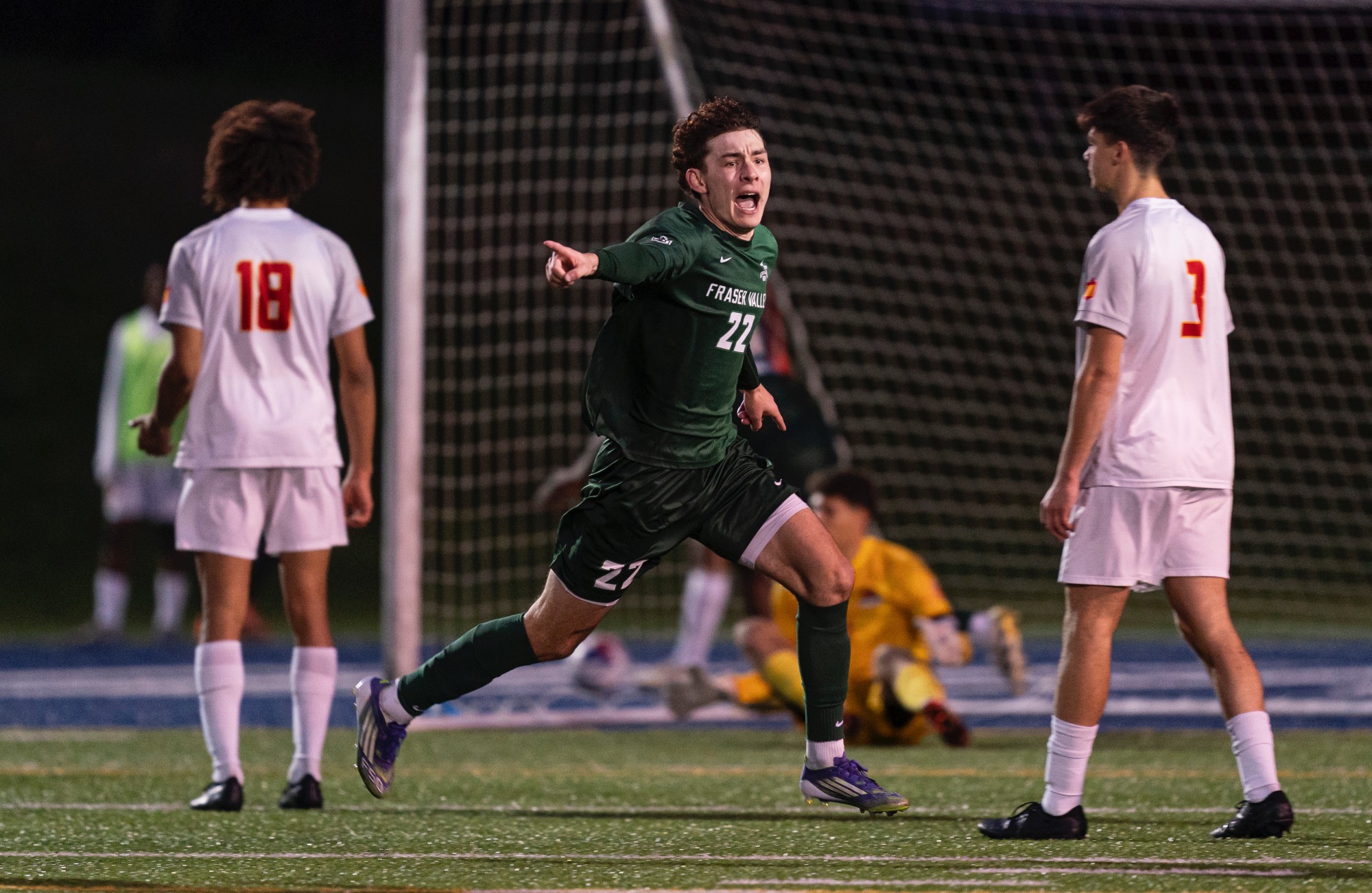 Adam Szymanski celebrates his quarterfinal winning goal against Calgary