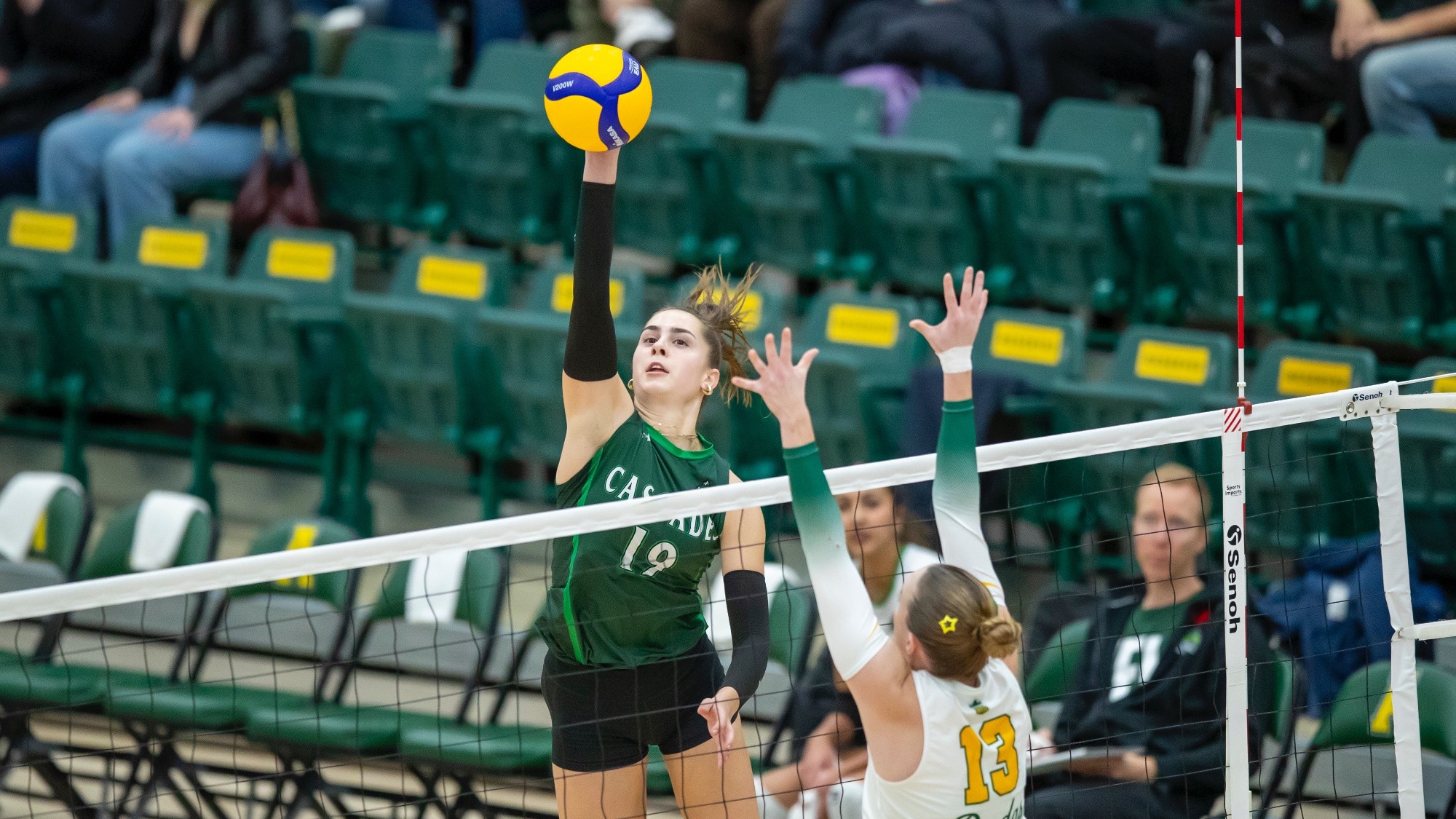 Mandi Feist hits the ball against Alberta