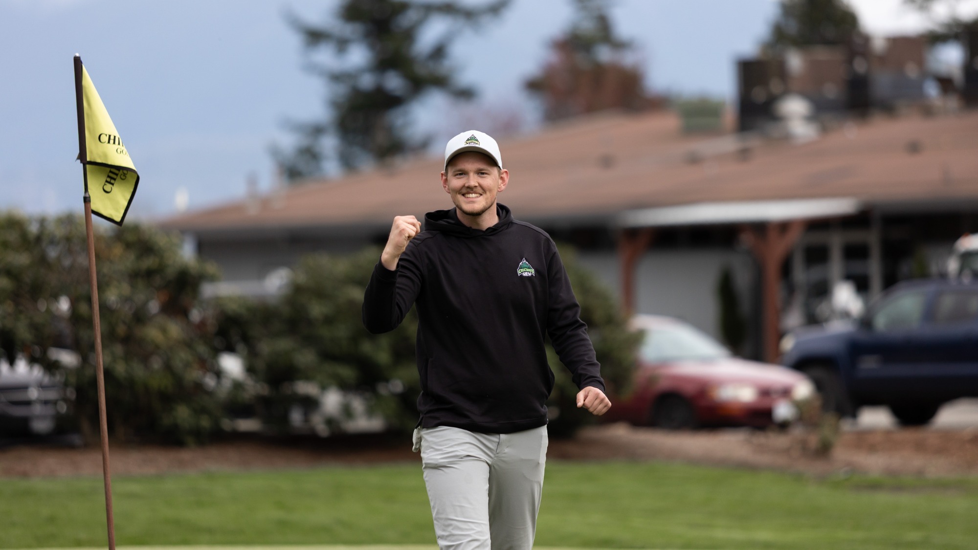Eli Greene celebrates an Albatross at Chilliwack golf