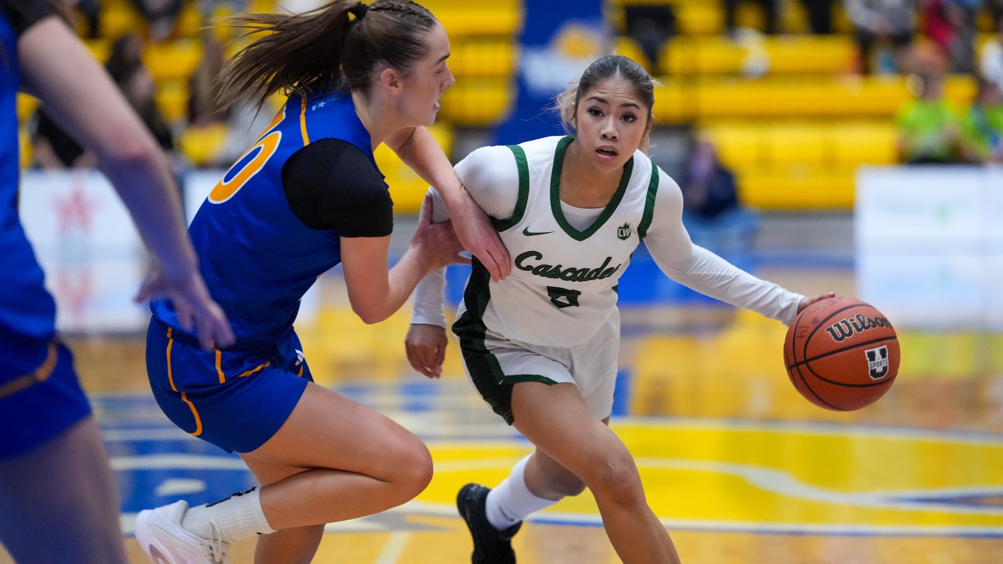 Bernie Leda drives with the ball 
