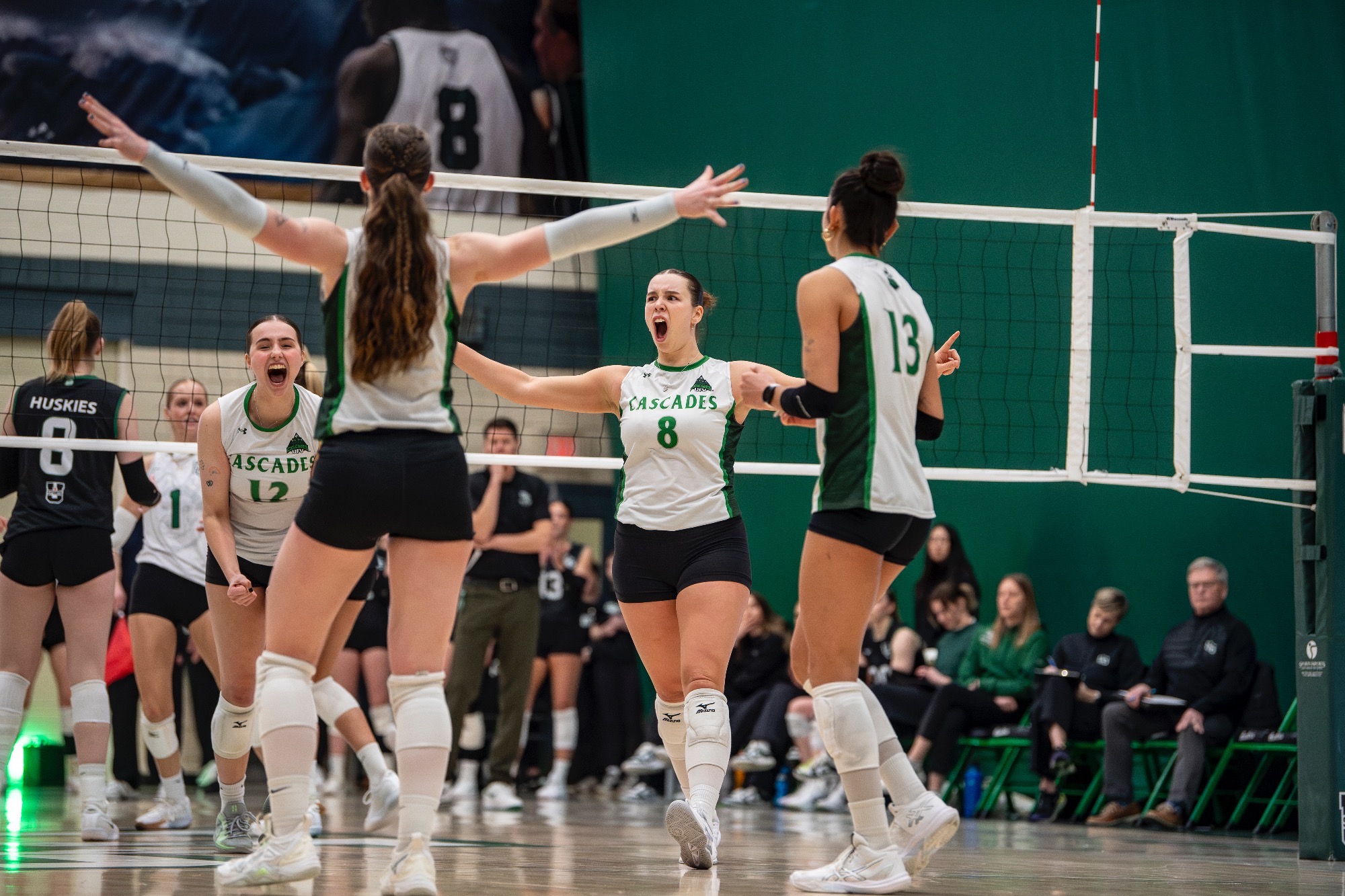 The Cascades celebrate after a kill against Sask