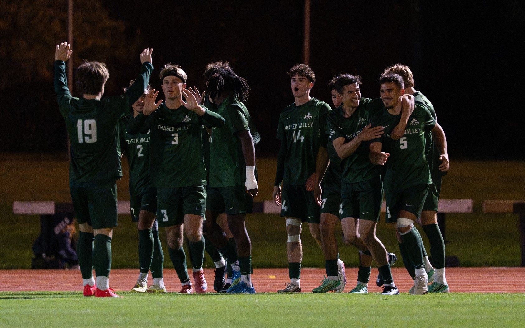 The Cascades celebrate after a Kyle Torresan goal 
