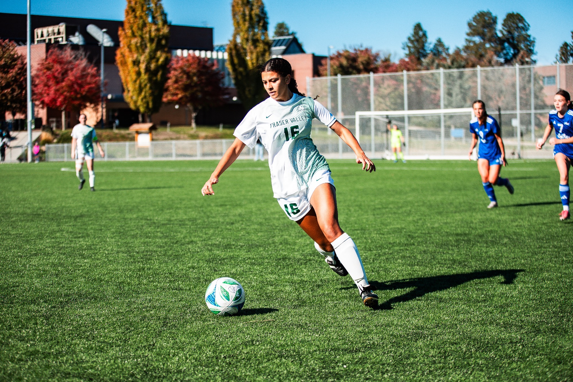 Jaidyn Jackson kicks the ball against UBCO 