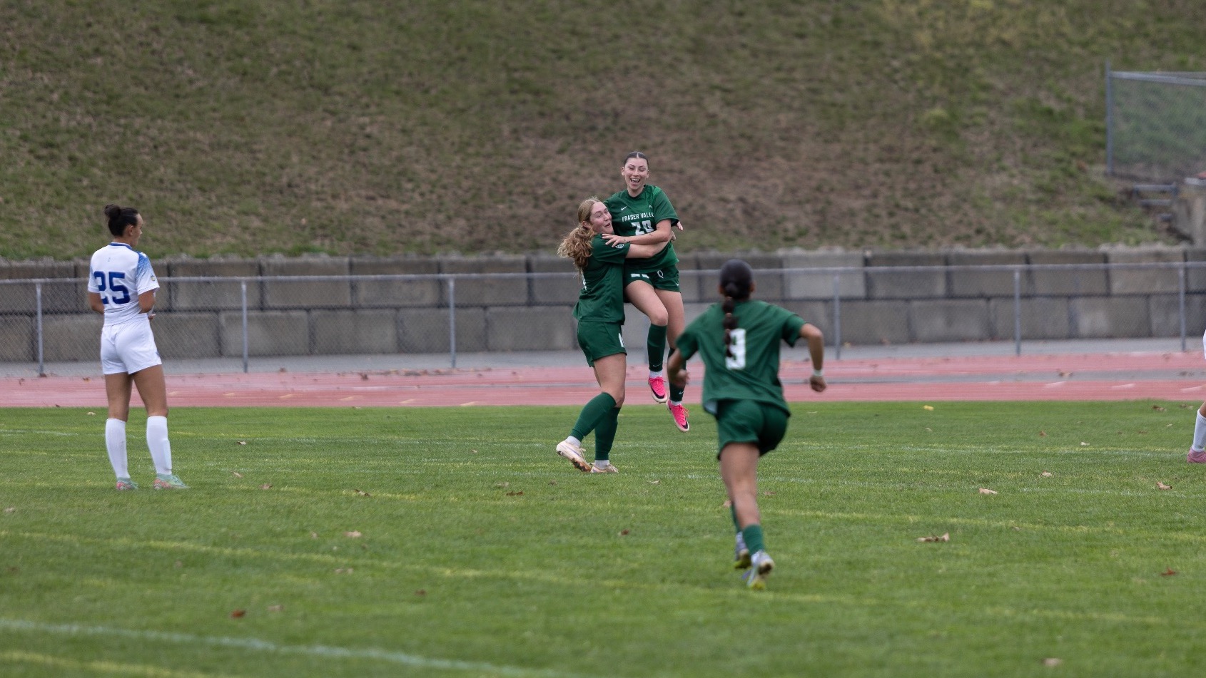 Kiana Langston celebrates her goal against Victoria