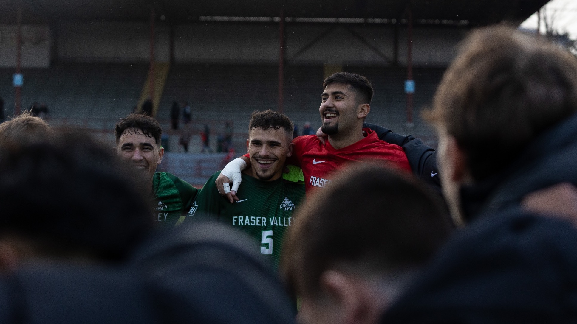 Matheus De Souza and Kyle Torresan celebrate after a draw with Victoria