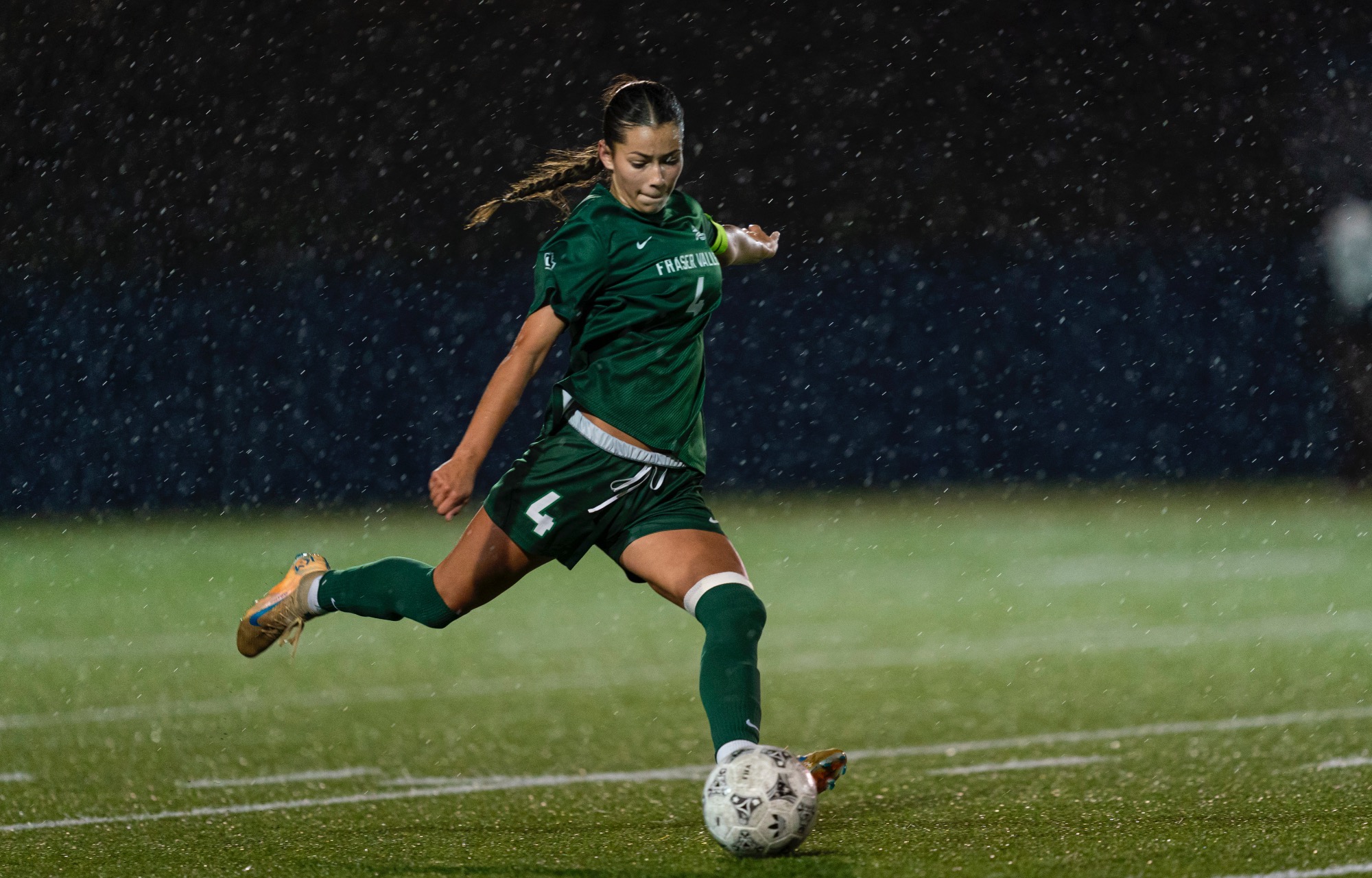 Kenzie Fitzgerald kicks the ball against UBC on September 25