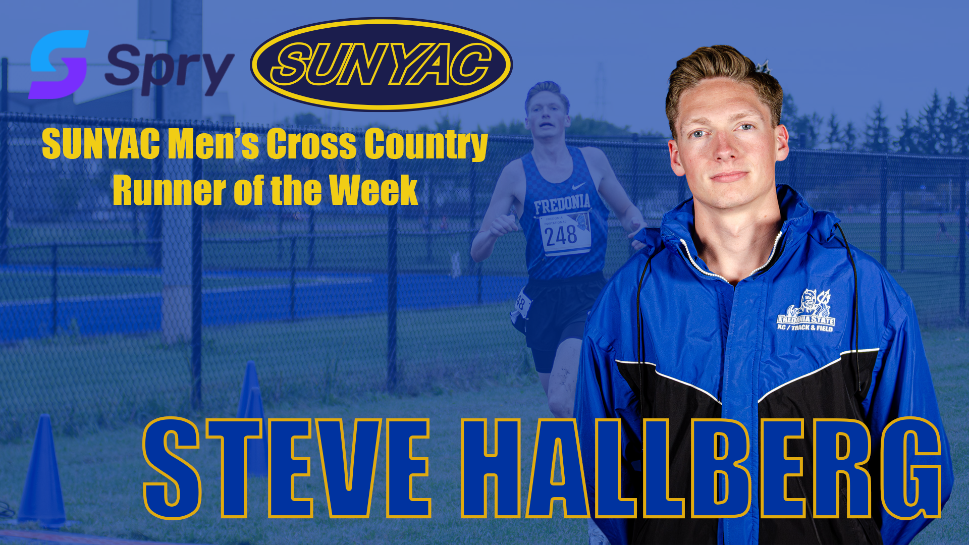 Graphic for Steve Hallberg's SUNYAC Men's Cross Country of the Week honor