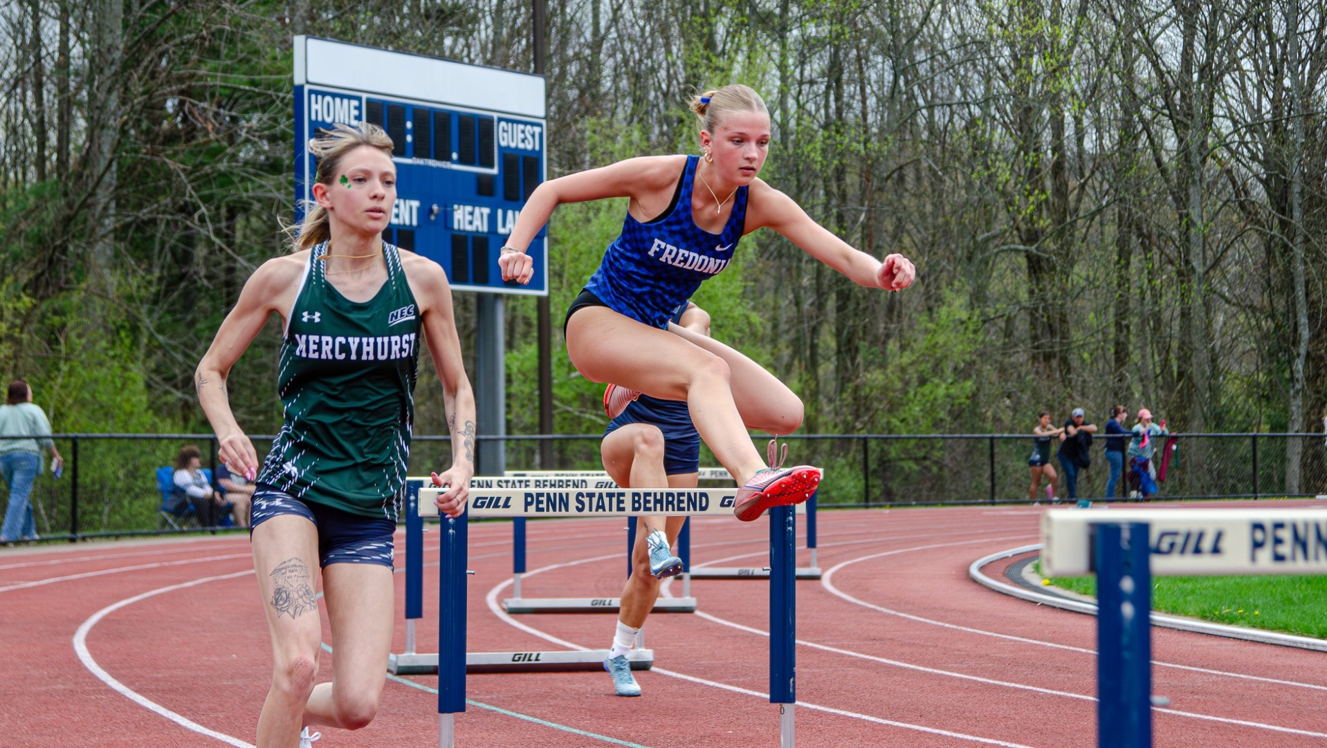 Hazel Bache soaring over a hurdle 