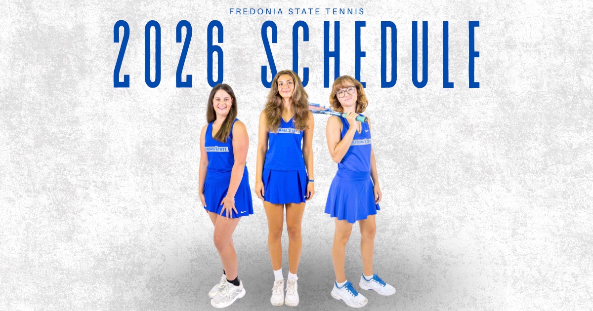 2026 Women's Tennis schedule graphic with seniors pictured