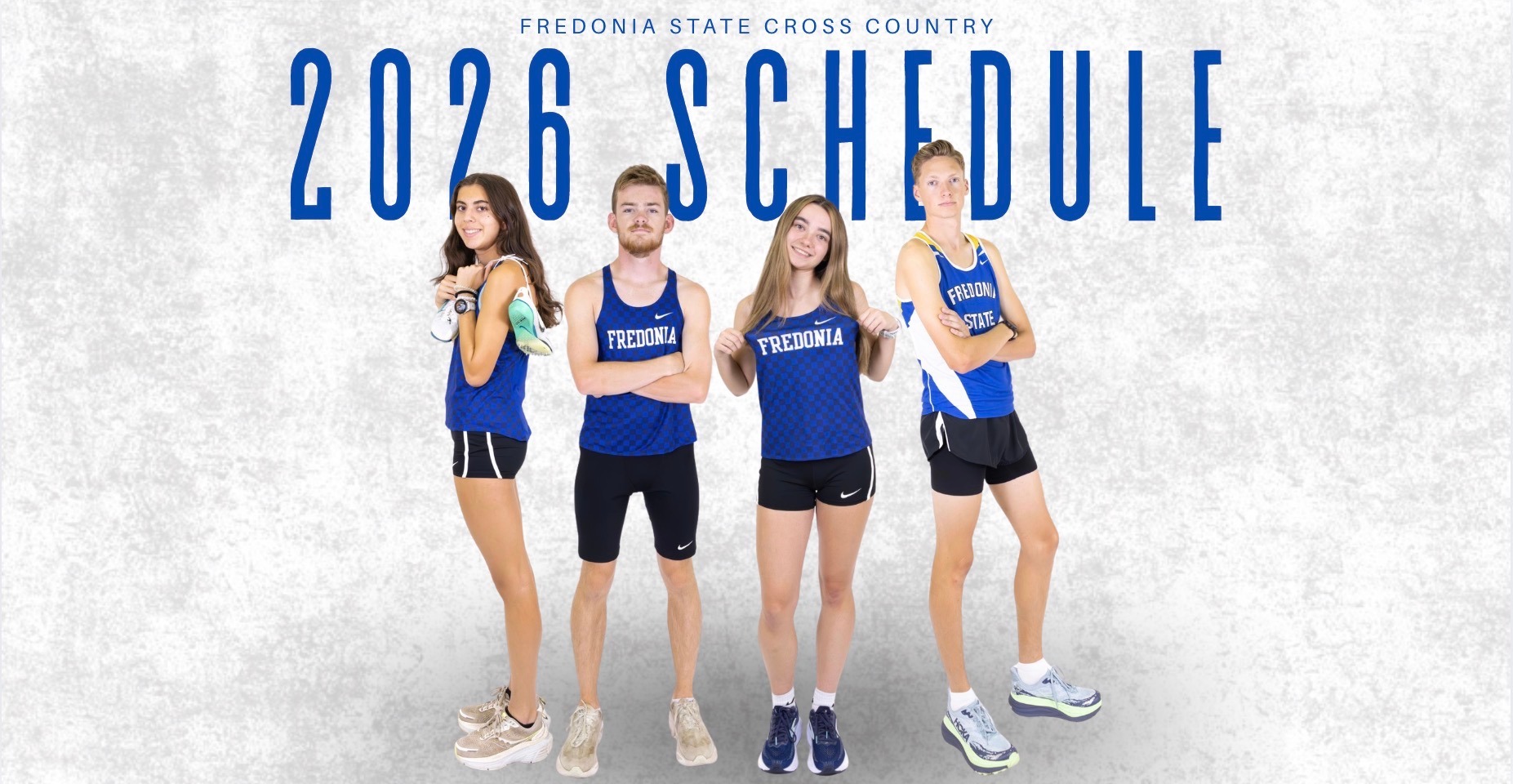 Cross country schedule graphic with four seniors pictured