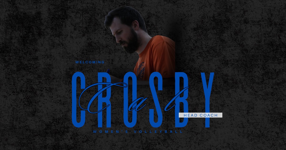 Graphic of Cal Crosby welcoming him as the new head coach of Fredonia State women's volleyball
