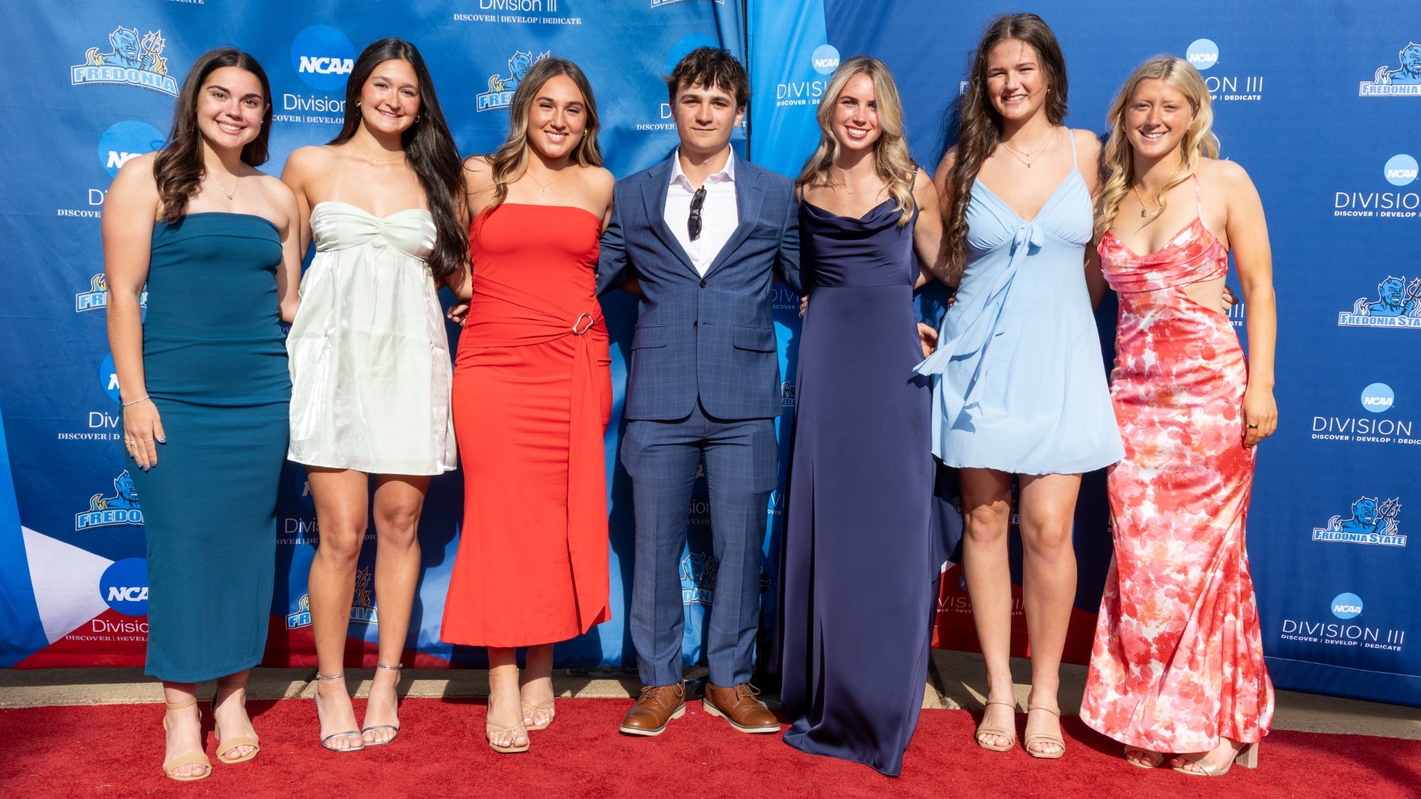 Members of the 2026-27 SAAC Executive Board pose on the red carpet at the 2026 Freddy's 
