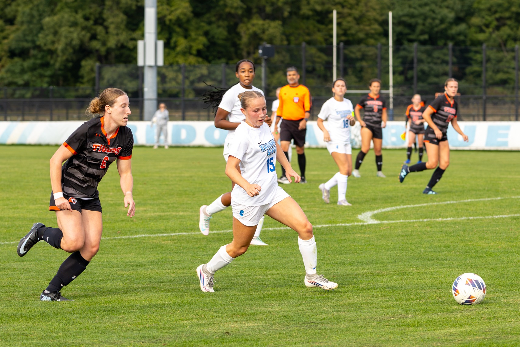 Emma Stahl plays the ball against RIT