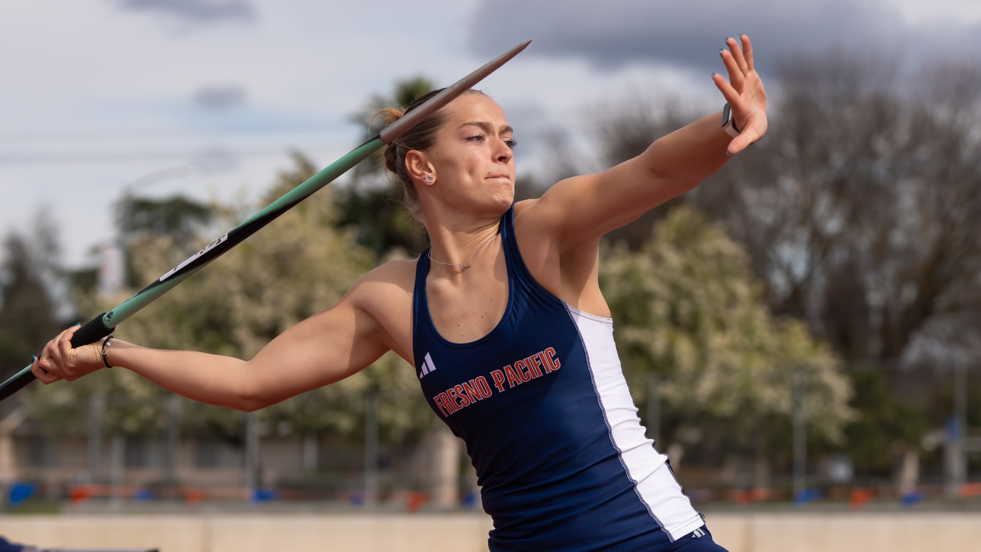 FPU's Clara Wagner throwing the javelin