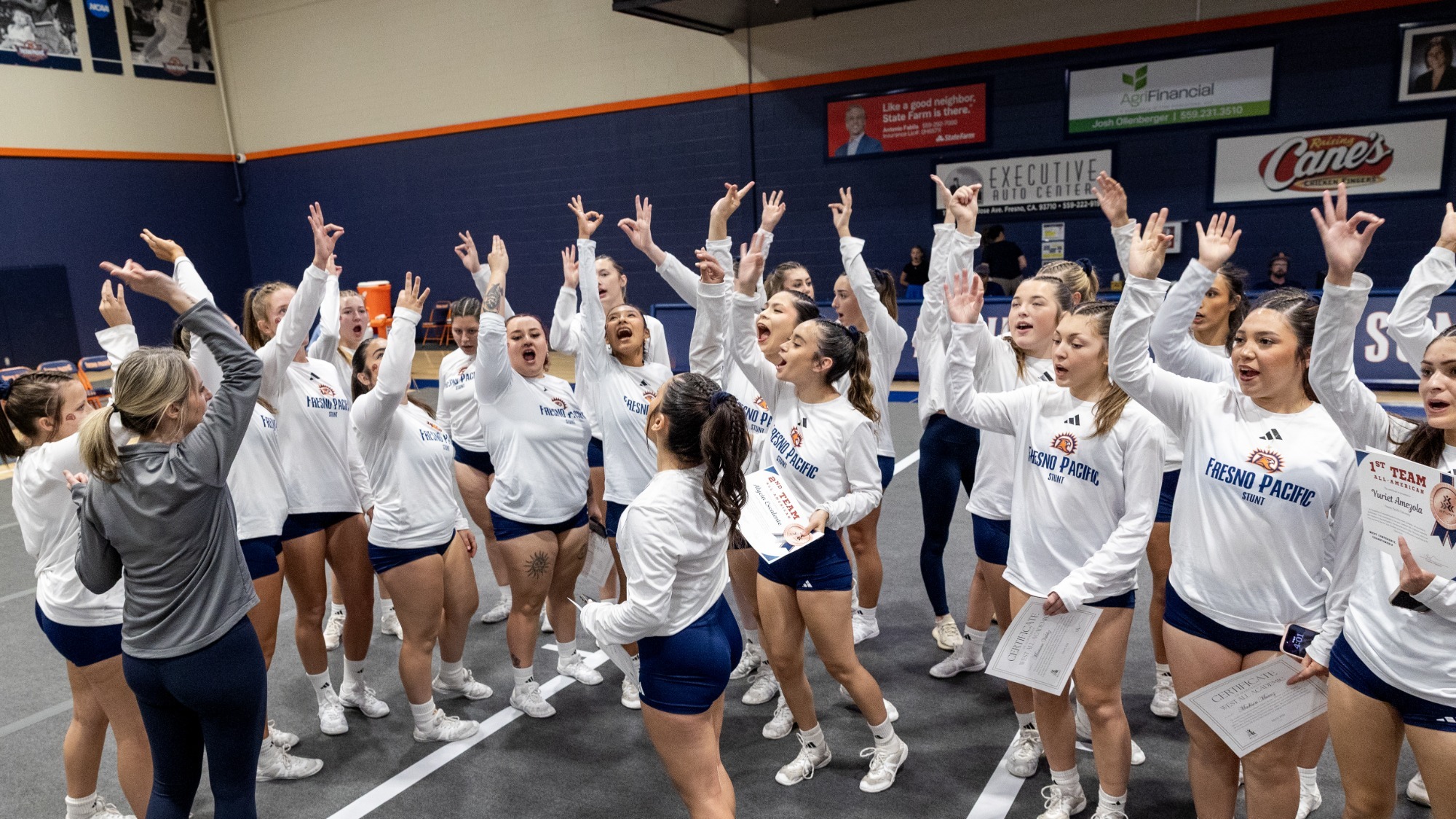 stunt celebrating day one of west conf champs