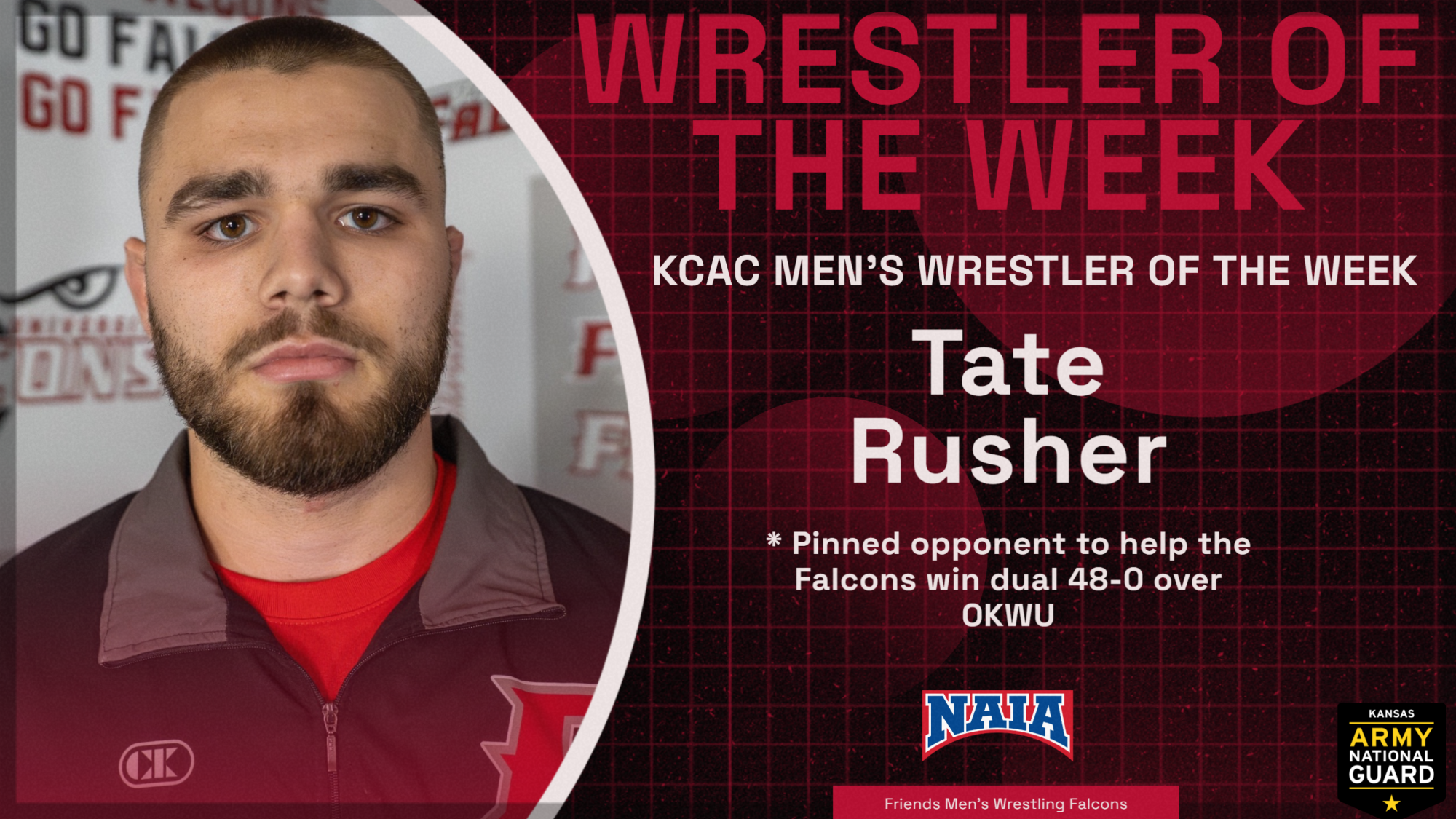 Tate Rusher KCAC Men's Wrestler of the Week Graphic Web