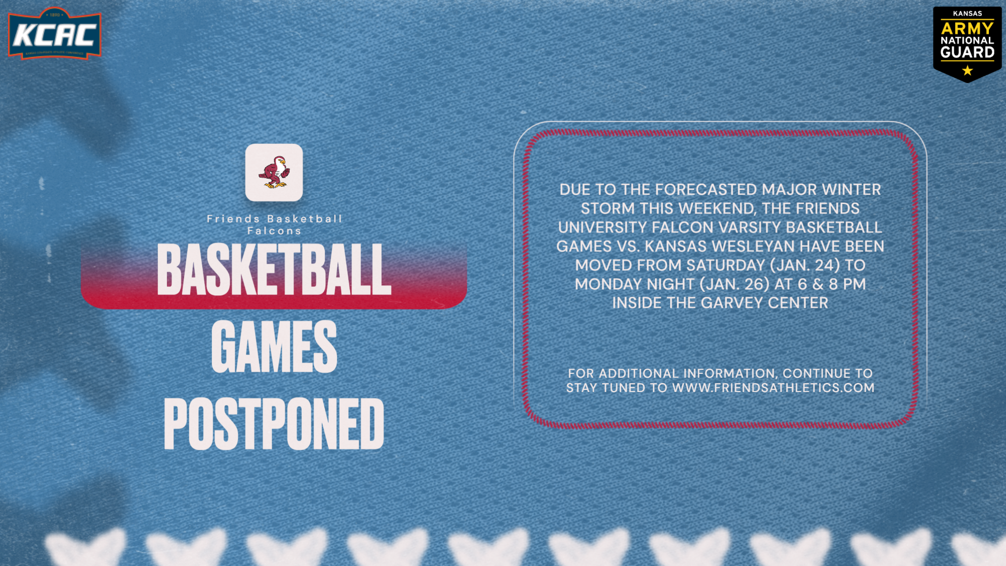 Basketball Postponement vs. KWU Graphic Web