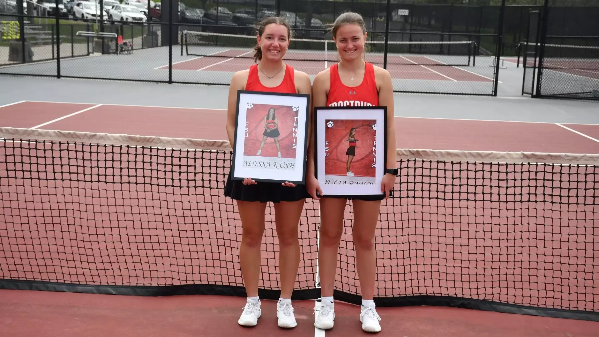 Frostburg women's tennis seniors, from left to right, Alyssa Kush and Julia Ramos.