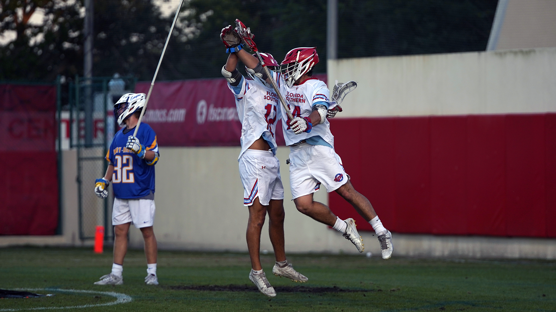 Caiden Wiech and Nolan Tighe celebrating a goal versus Embry-Riddle