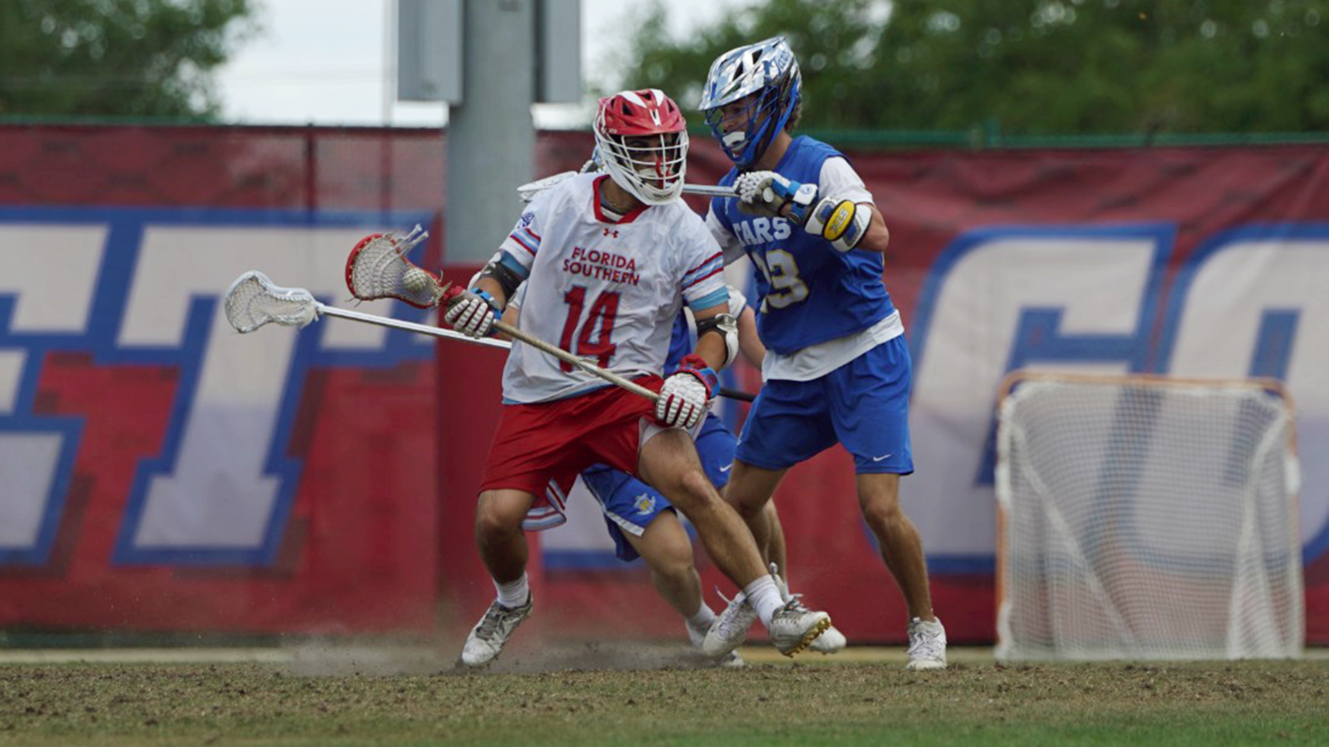 Caiden Wiech battles a Rollins defender in the opening round of the SSC Championship