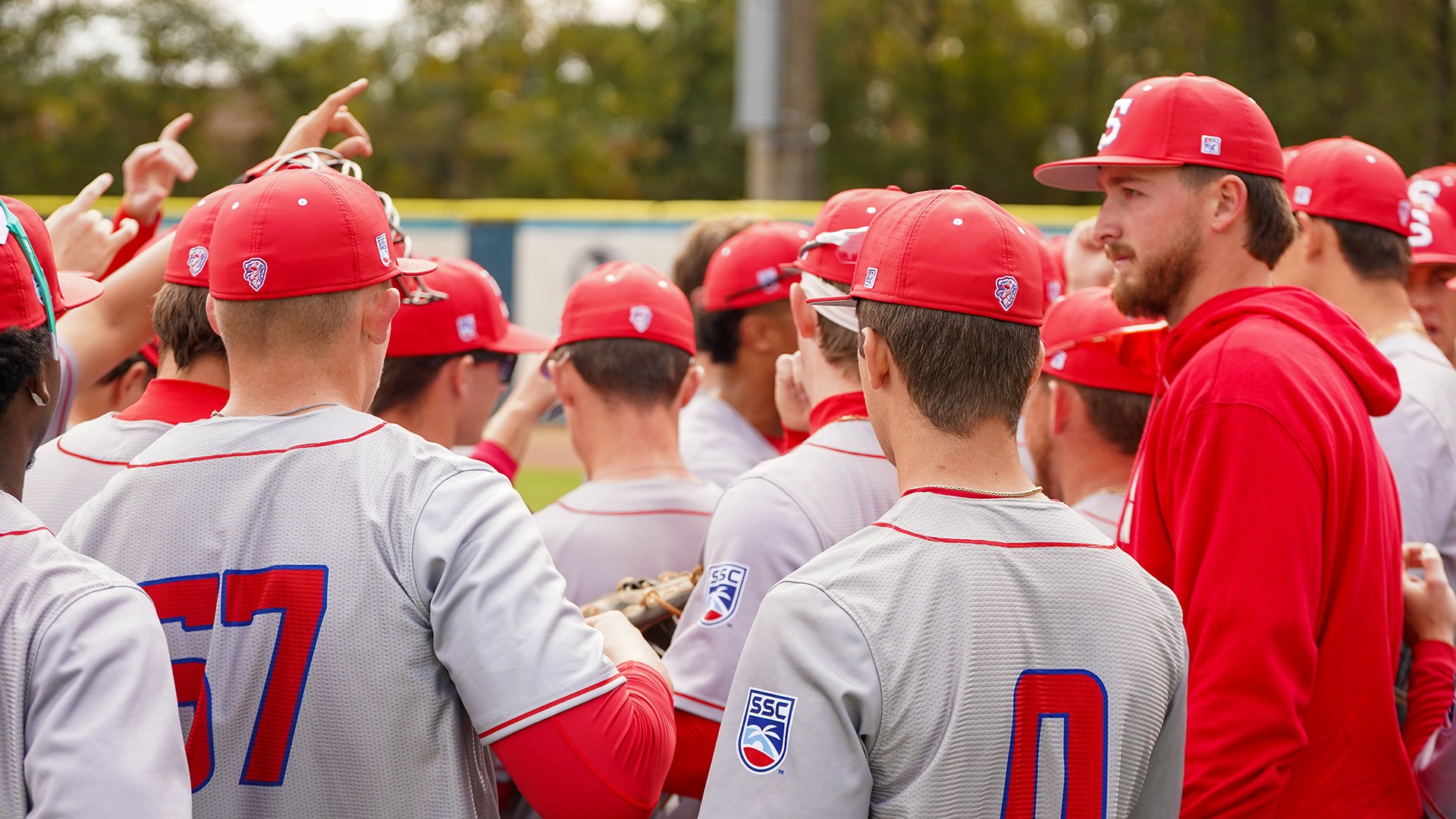 Baseball huddle at UWF 1.30.26