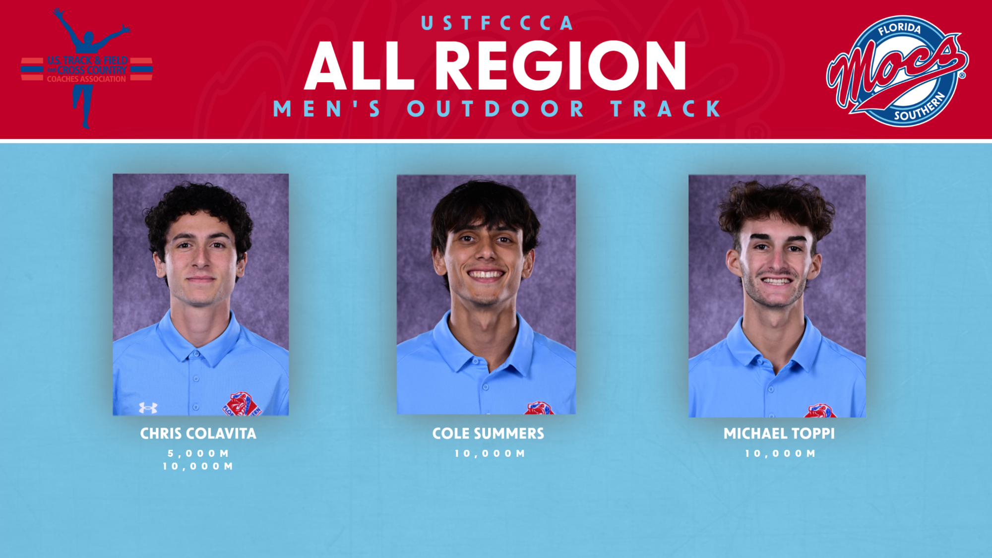 USTFCCCA All-Region Graphic for Chris Colavita, Cole Summers and Michael Toppi
