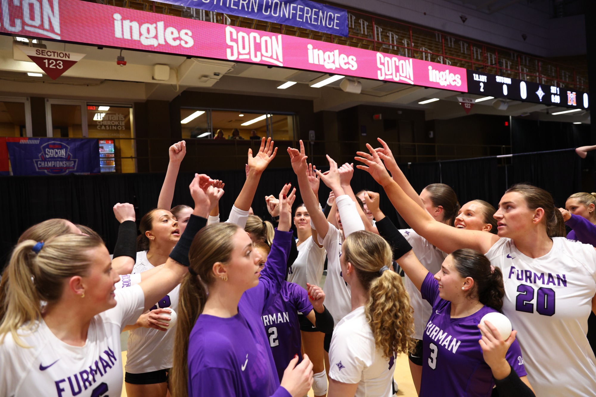 Furman Volleyball vs. Mercer in the quarterfinals of the 2025 SoCon Volleyball Championship from Harrah's Cherokee Center in Asheville, N.C., on November 21, 2025.