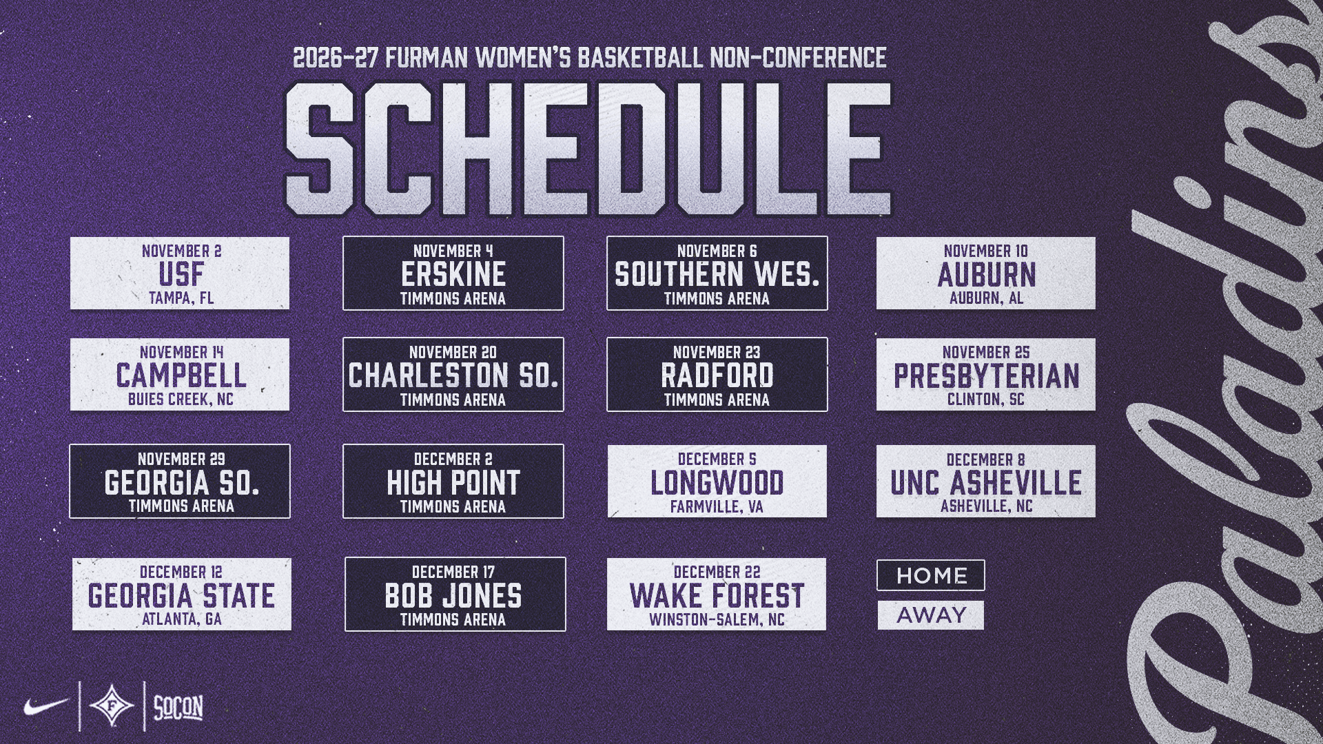 Furman Non-Conference Schedule Graphic