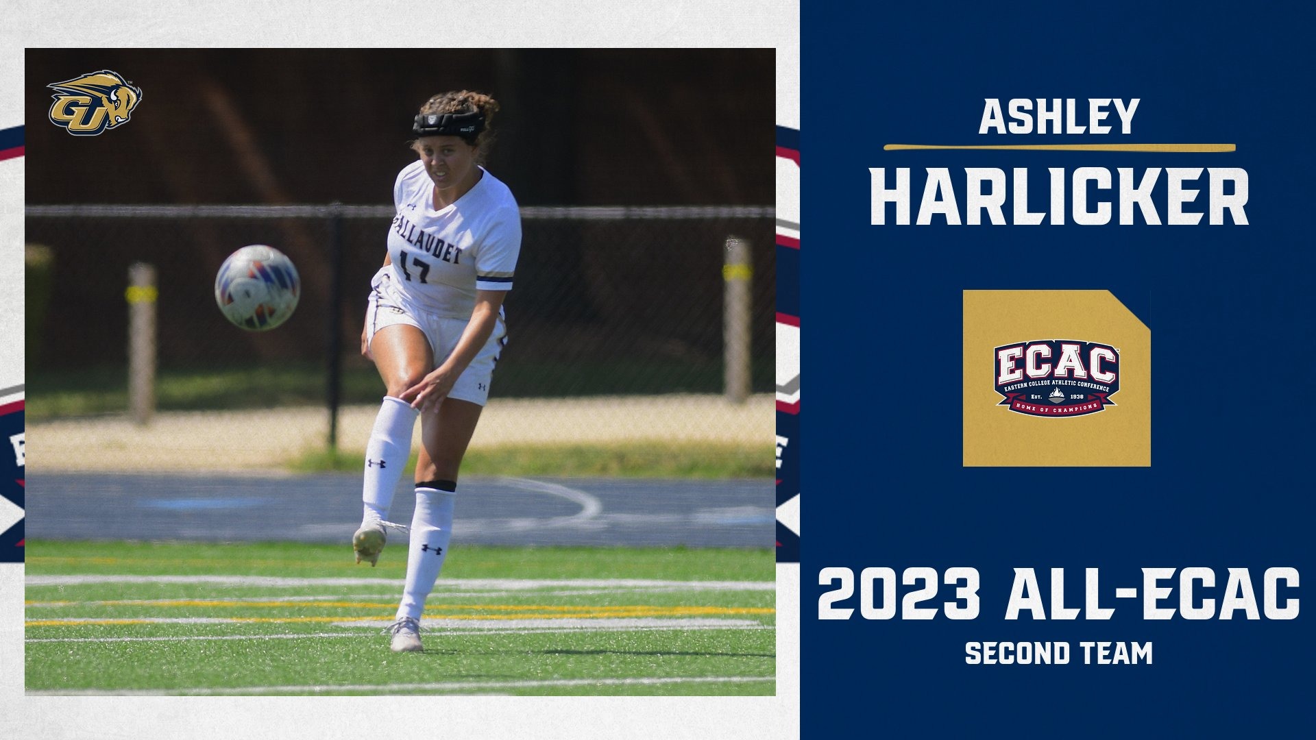 wsoc-23-allecac 2023 All-ECAC Women's Soccer Second Team graphic of Gallaudet's Ashley Harlicker