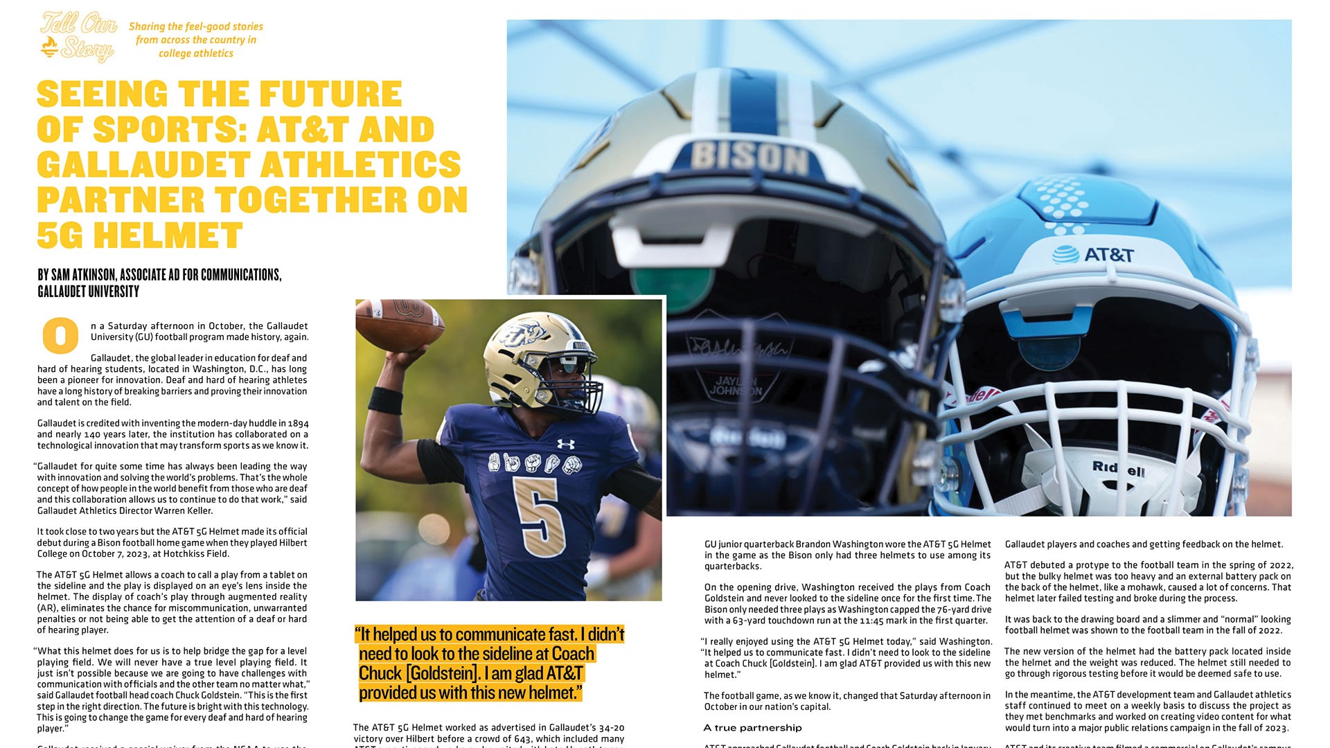Gallaudet and AT&T 5G Helmet featured in NACDA's Athletics