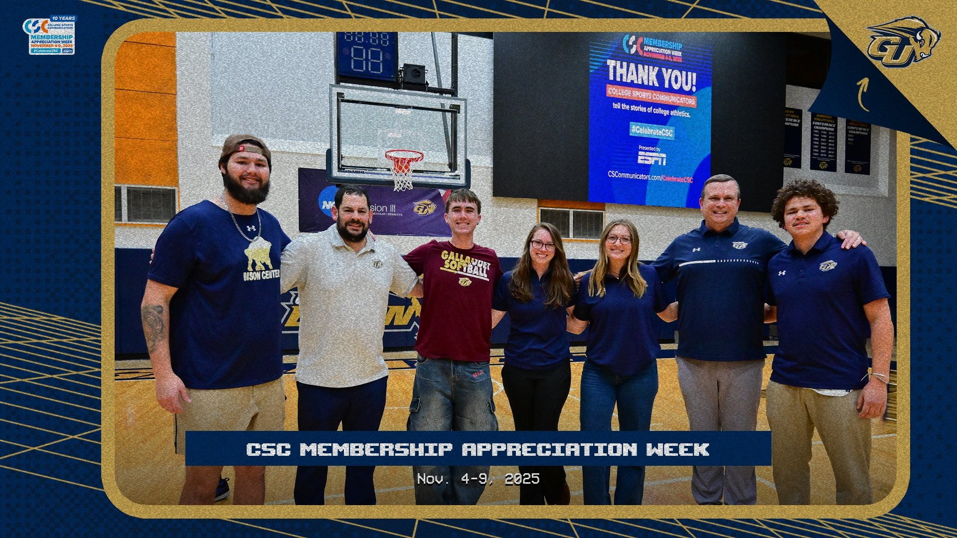2025 CSC Membership Appreciation Week graphic showing a group photo of the Gallaudet Sports Information Office workers.