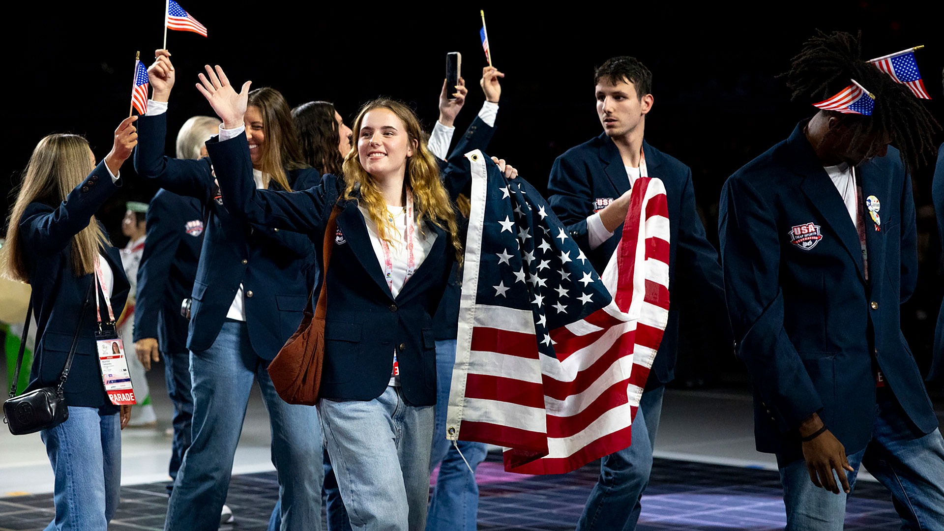 GU's WVB Nicole Hicks of team USA is waving during opening ceremonies  at Deaflympics in Tokyo Japan 