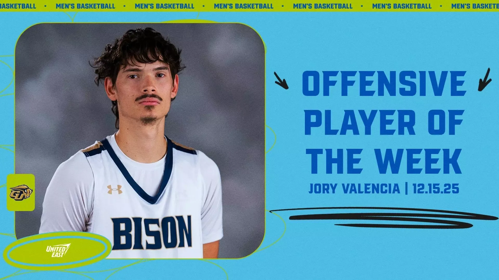United East Men's Basketball Offensive Player of the Week graphic of Jory Valencia - December 15, 2025