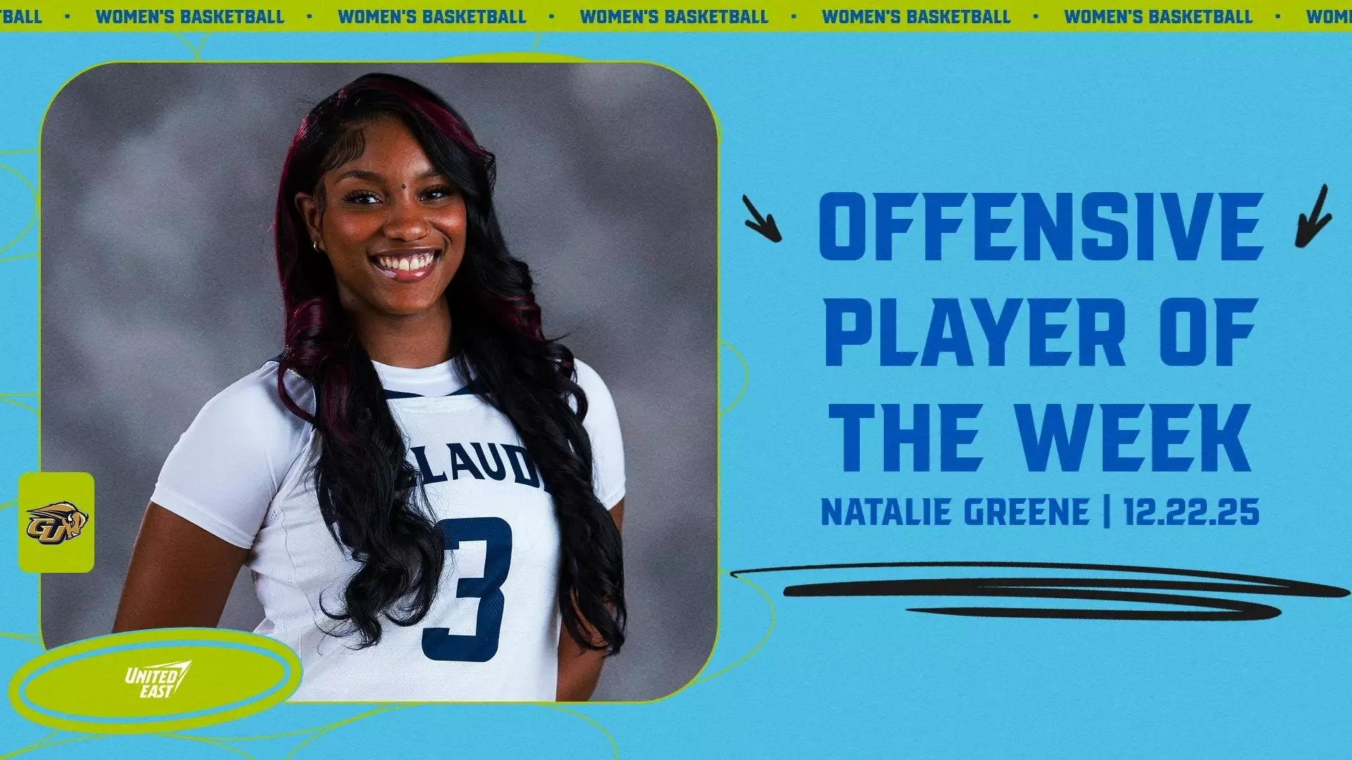 United East Women's Basketball Offensive Player of the Week graphic of Natalie Greene - December 22, 2025