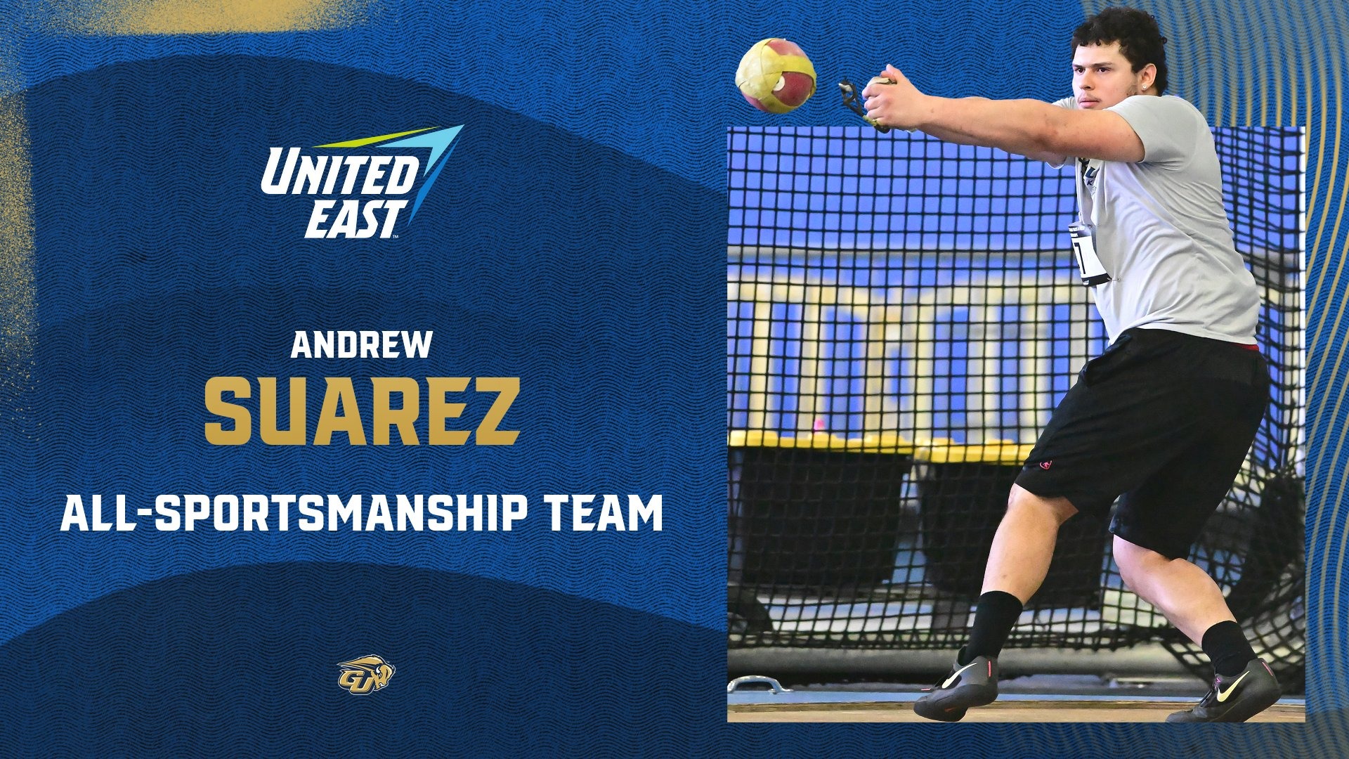 2025 United East All-Sportsmanship Team graphic - Andrew Suarez (Men's Indoor Track & Field)
