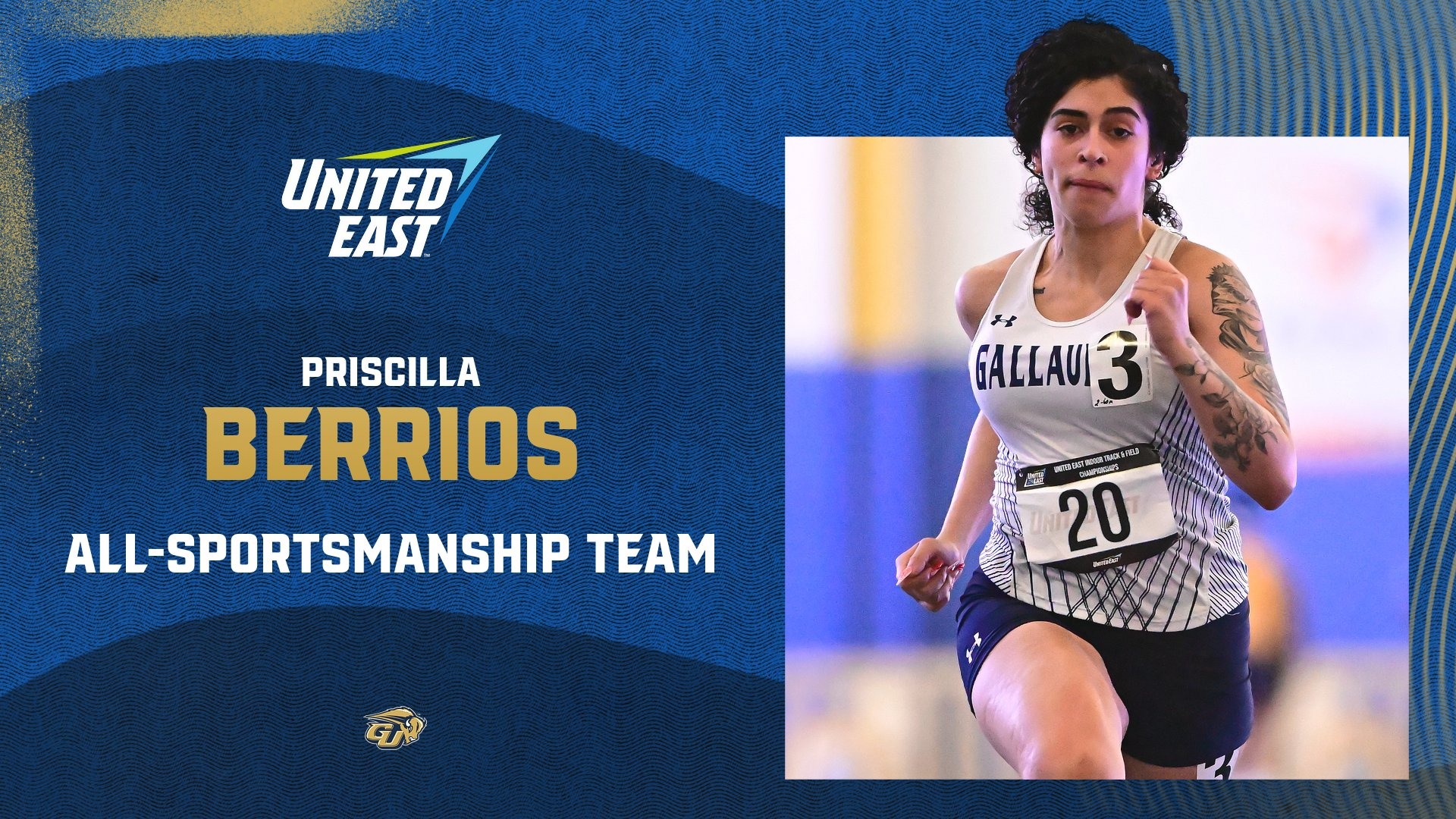 2025 United East All-Sportsmanship Team graphic - Priscilla Berrios (Women's Indoor Track & Field)