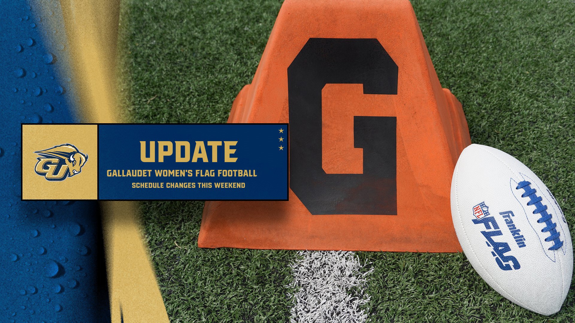 Gallaudet women's flag football schedule change graphic for April 11, 2025