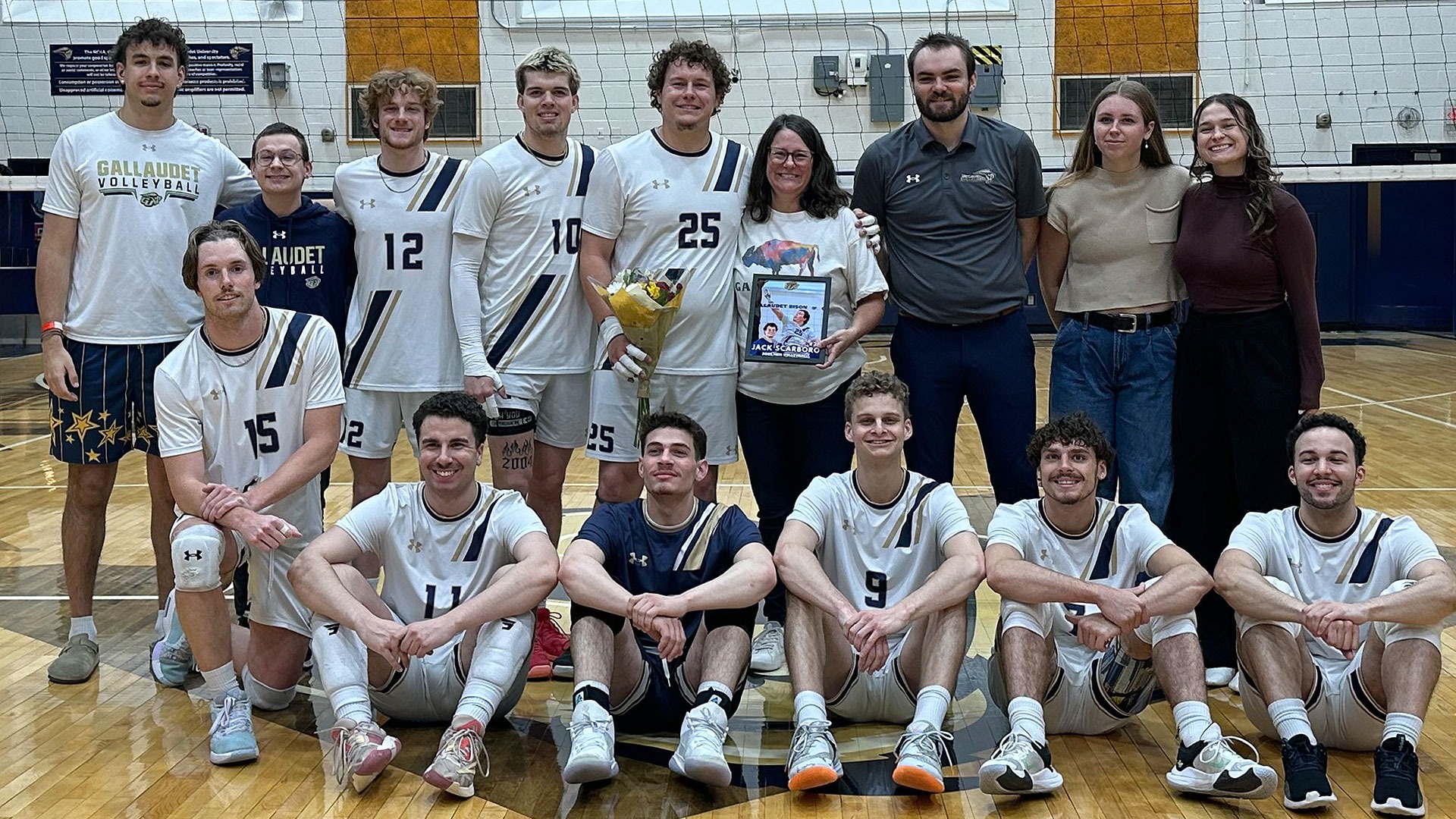 Gallaudet men's volleyball team group photo on Senior Night