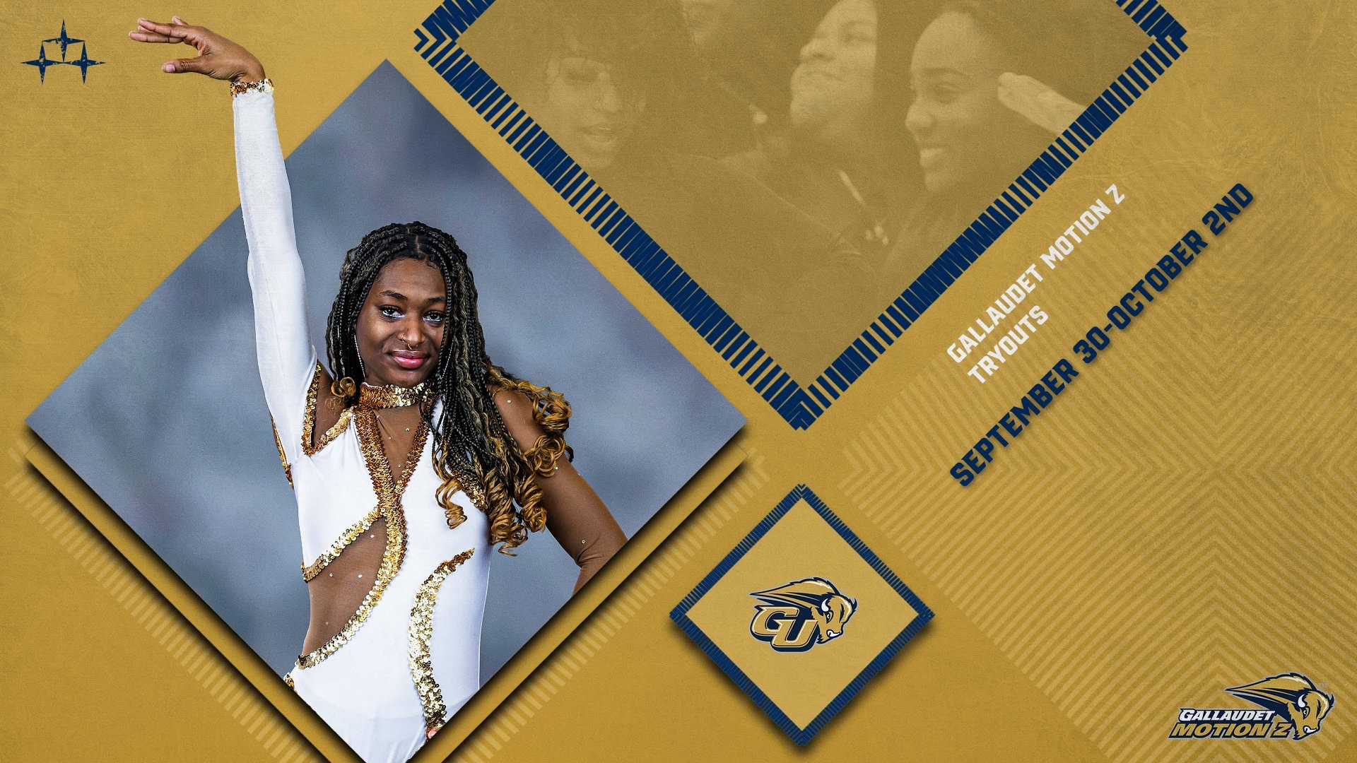 A graphic of 2025-26 Gallaudet Motion Z tryouts information