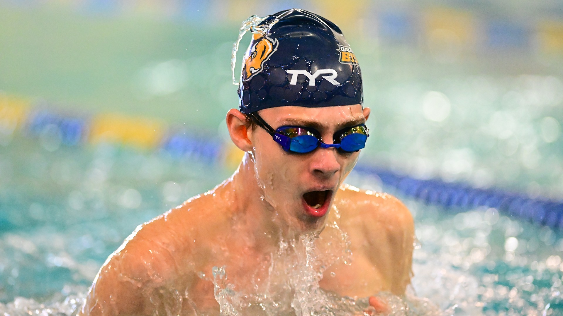 Gallaudet University men's swimmer Alex Wilding swims the breaststroke in the Field House pool.