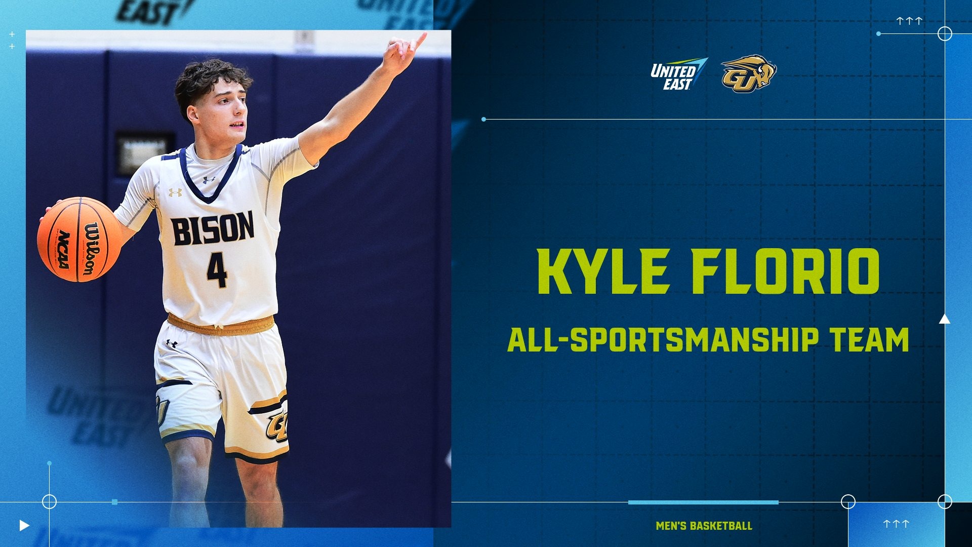2025-26 United East All-Sportsmanship Team graphic - Kyle Florio (Men's Basketball)