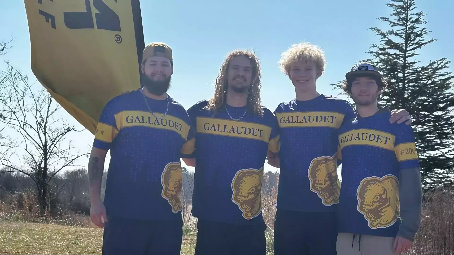 Four disc golfers took the group picture at Southeast Collegiate Open in Spartanburg, SC