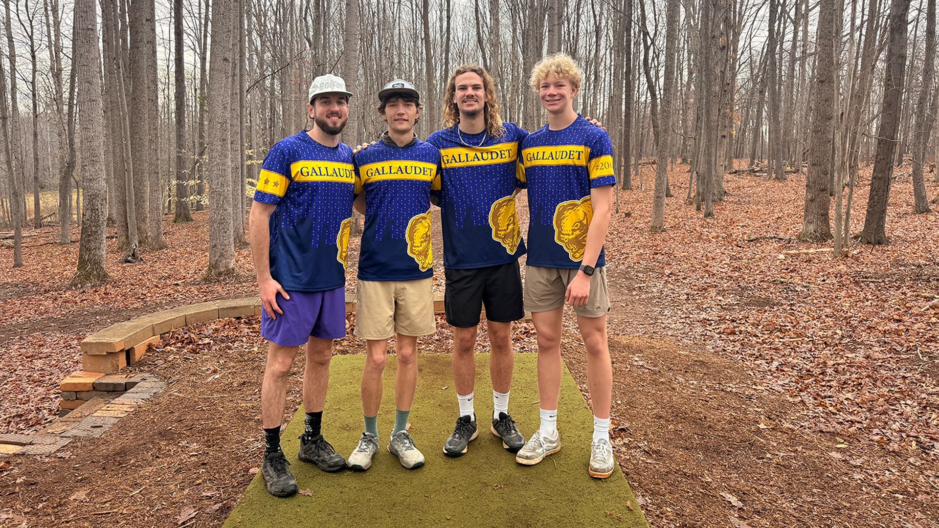 Four disc golfers took the group picture at Liberty Flamethrower in Lynchburg, VA