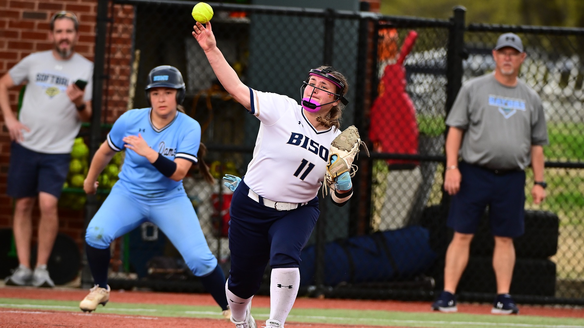 20260401-sb-bond-kinsley-throwing GU Softball student-athlete Kinsley Bond to throw the ball from third base at GU Softball Complex